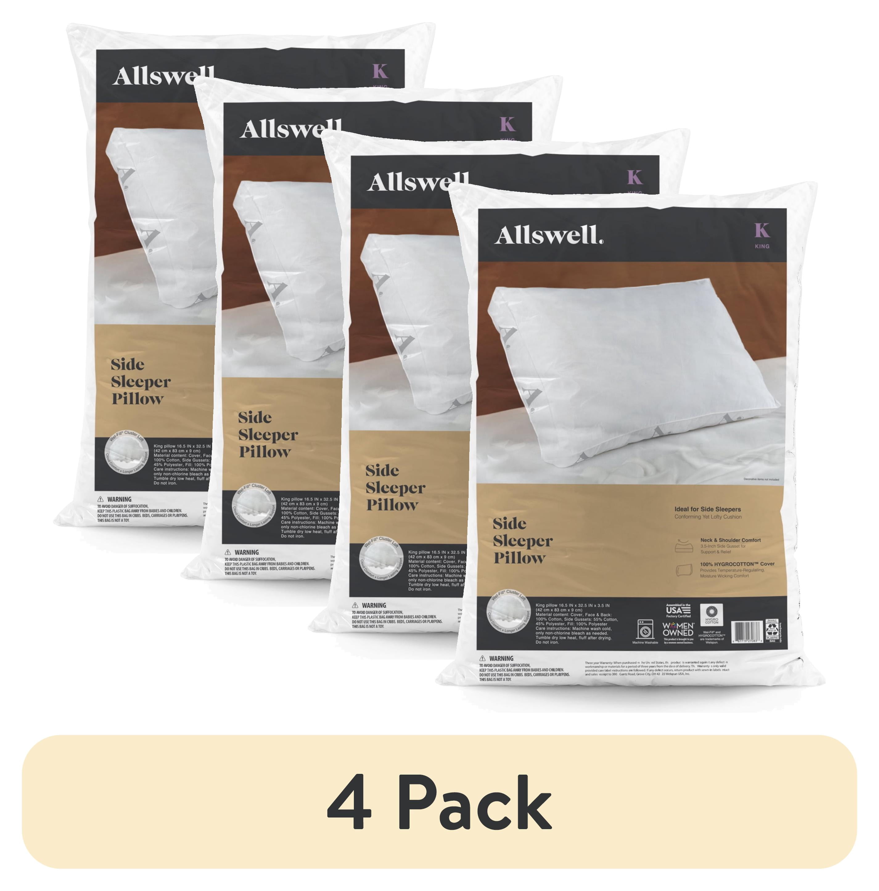 (4 pack) Allswell Side Sleeper Bed Pillow with HYGROCOTTON® Temperature Regulating Cover, King
