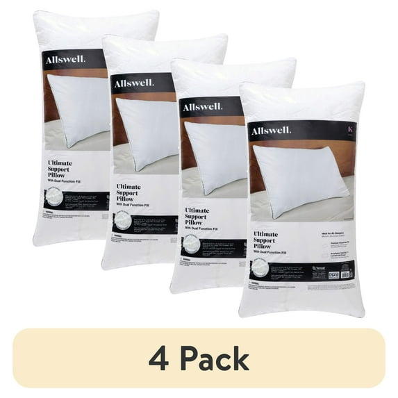 (4 pack) Allswell Ultimate Support Bed Pillow with Dual Function Fill and Removable Cover, King