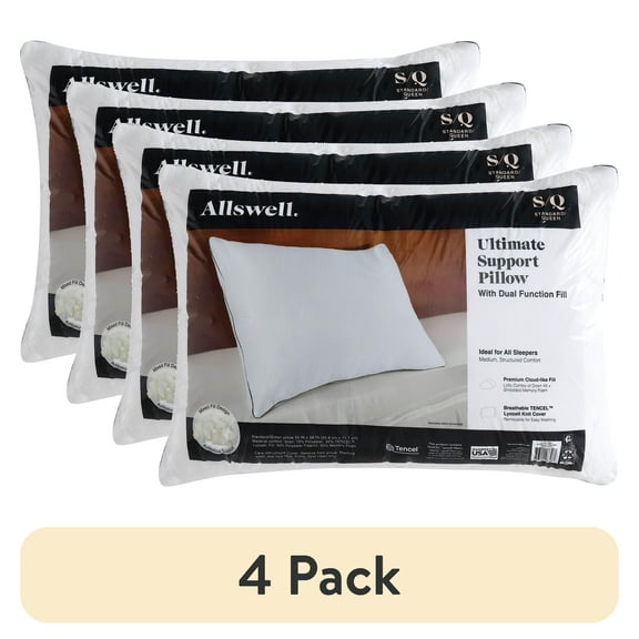 (4 pack) Allswell Support Bed Pillow with Dual Function Fill and Removable Cover, Standard/Queen