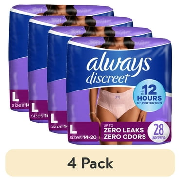 (4 pack) Always Discreet Adult Incontinence Underwear for Women, L, 28 CT