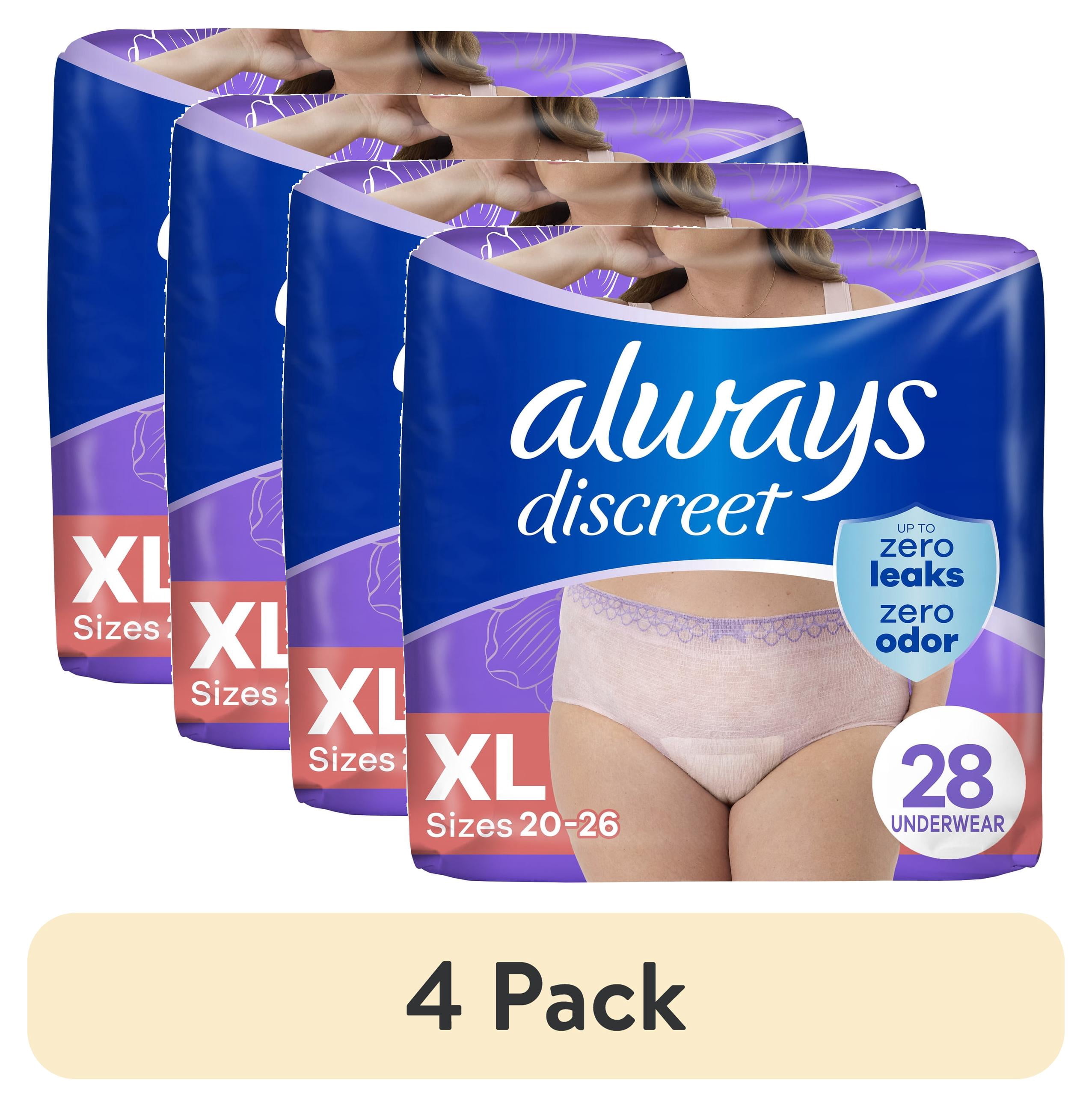 (4 pack) Always Discreet Adult Incontinence Underwear for Women and Postpartum Underwear, XL, Up to 100% Bladder Leak Protection, 28 Count