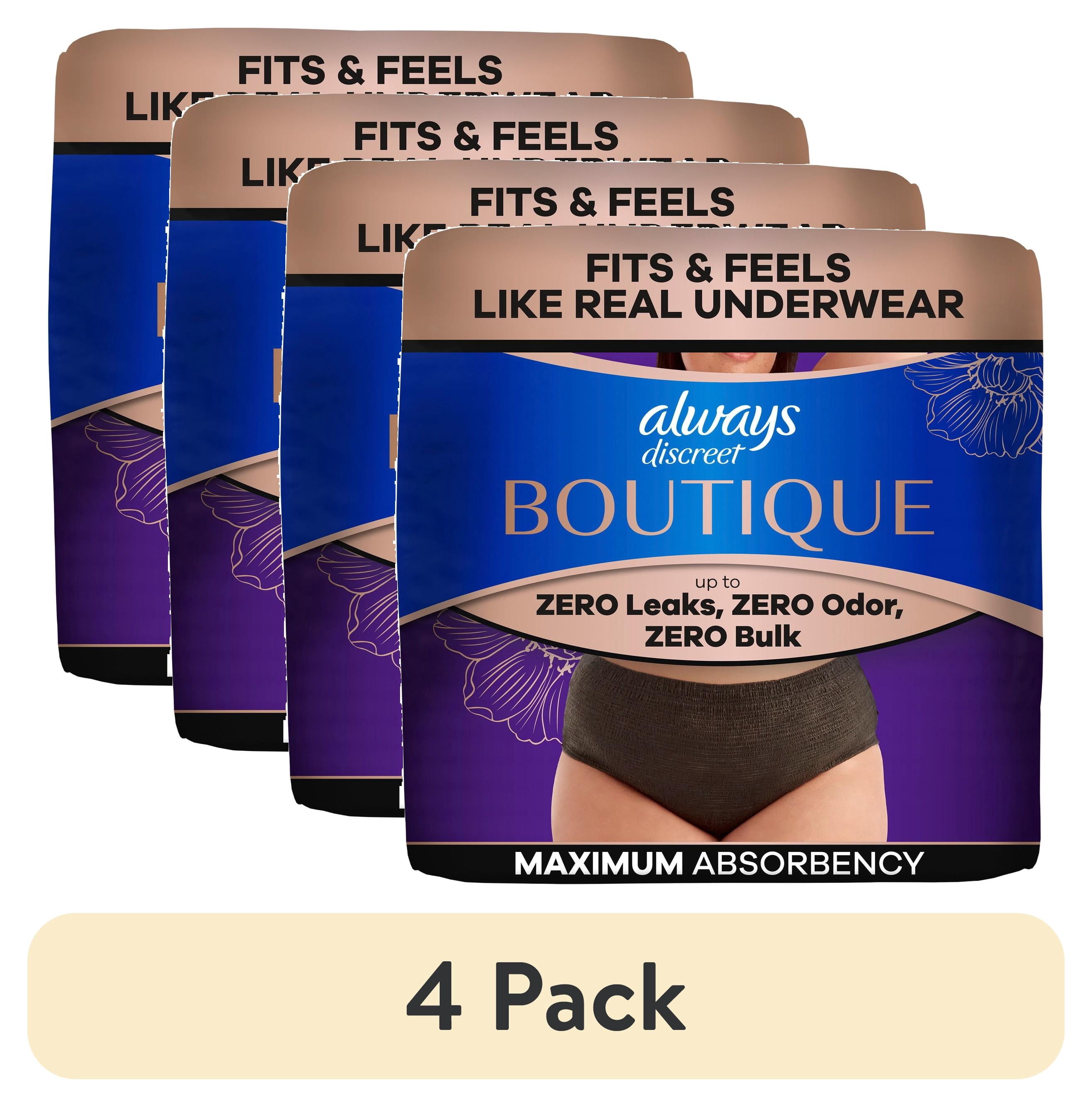 (4 pack) Always Discreet Boutique Incontinence Underwear, Maximum Protection, XL, Black, 16 Count