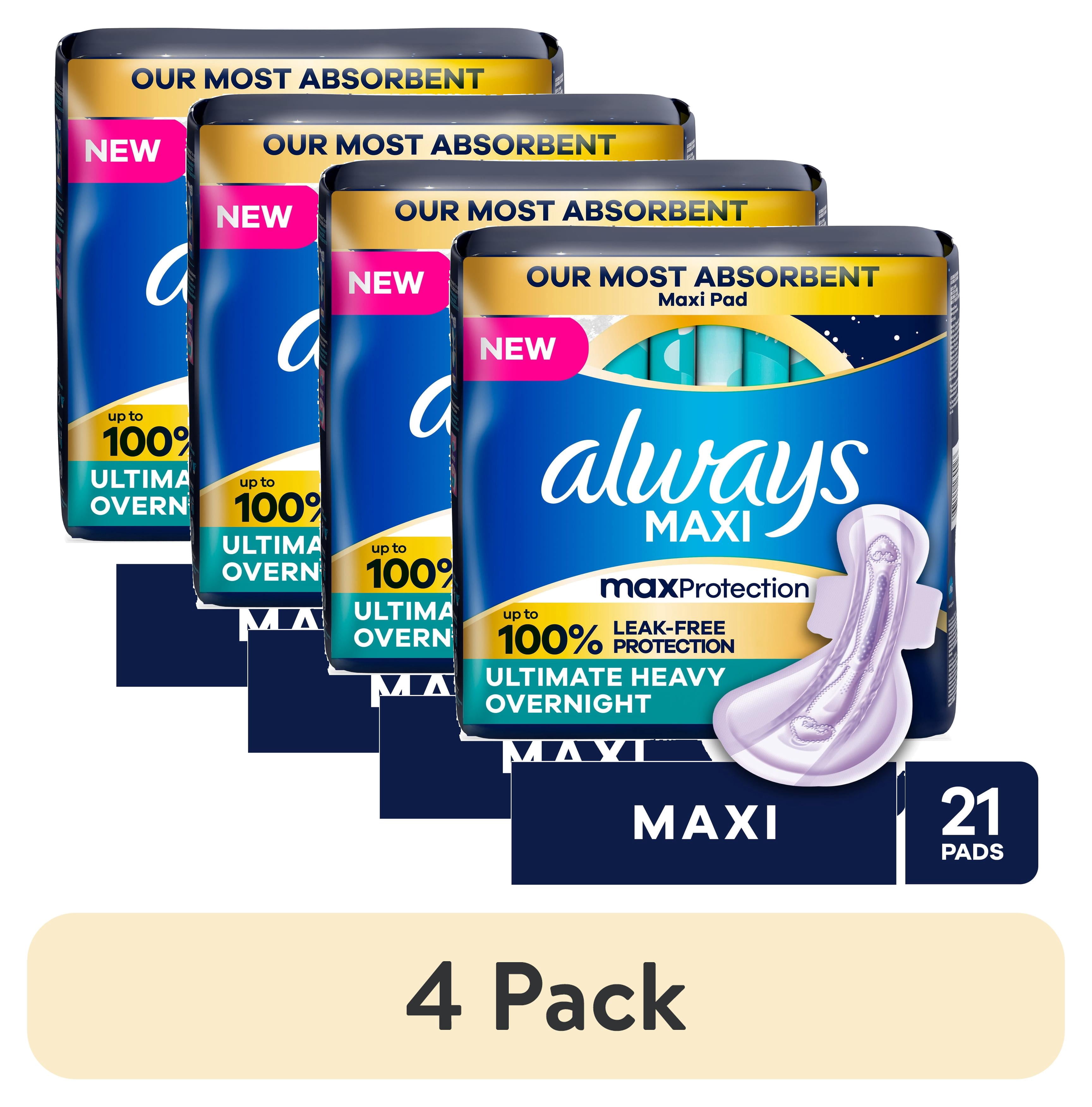 (4 pack) Always Maxi Overnight Pads with Wings, Size 6, 21