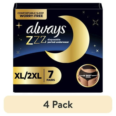 (4 pack) Always ZZZ Overnight Disposable Period Underwear Size XL, 7 Count
