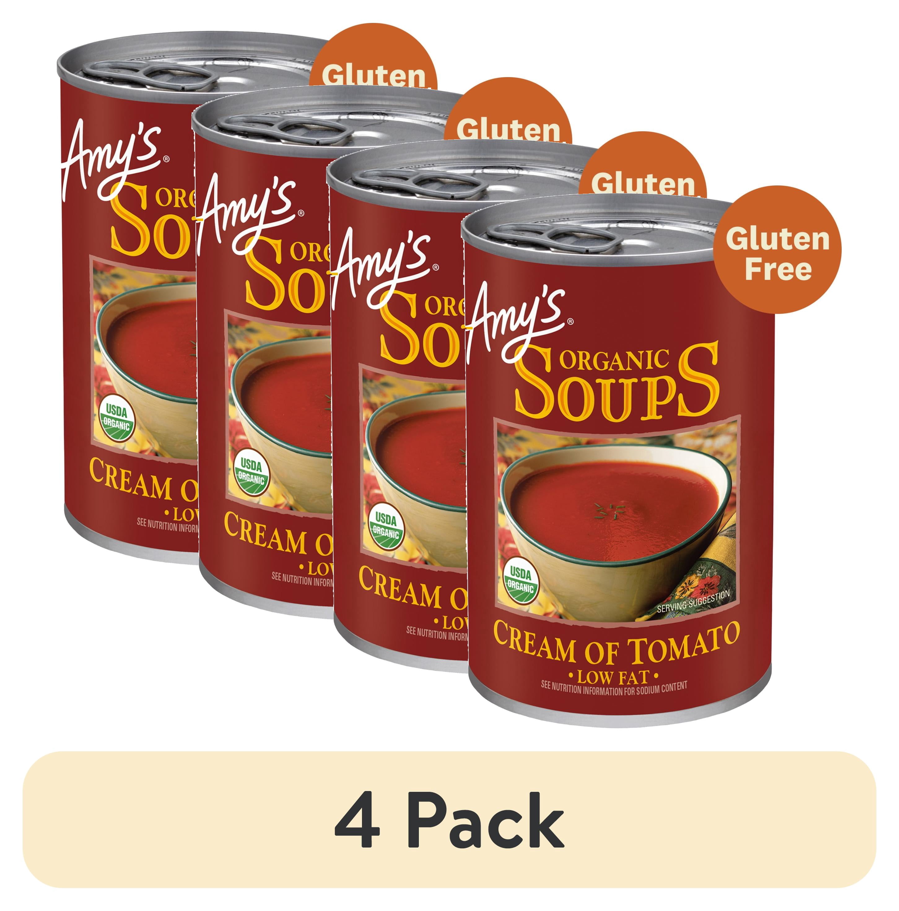 (4 pack) Amy’s Soup, Organic Cream of Tomato Soup, Gluten Free, Made With Organic Tomatoes and Cream, Canned Soup, 14.5 Oz