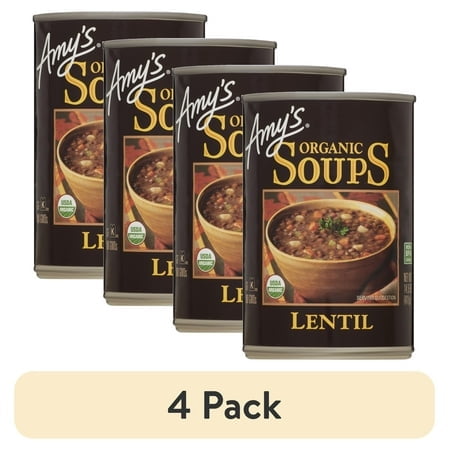 (4 pack) Amys Soup, Plant-Based Organic Lentil Soup, Gluten Free, Made With Organic Green Lentils and Vegetables, Canned Soup, 14.5 Oz