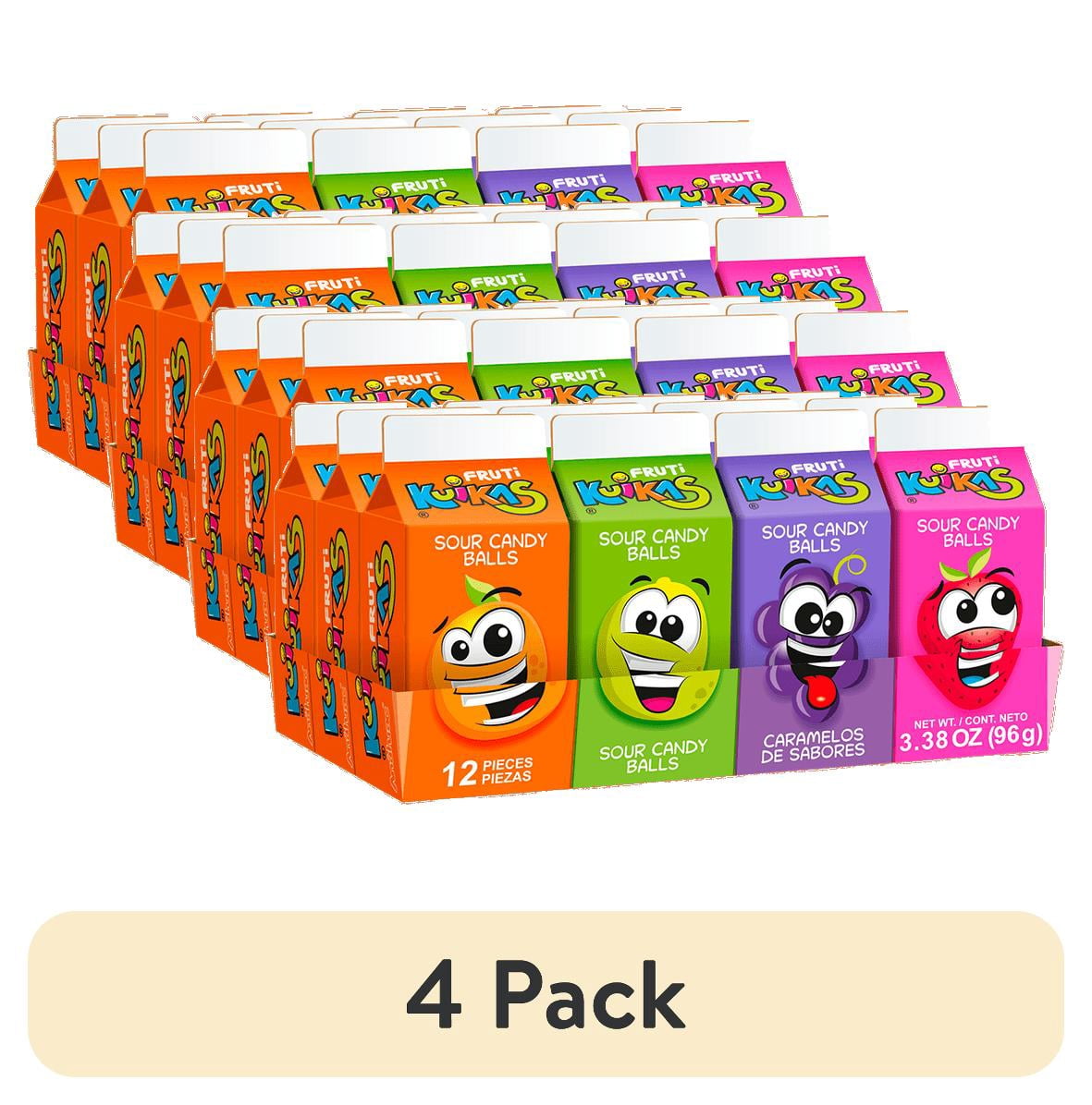 (4 pack) Anahuac Fruti Kuikas Sour Candy Balls 12 pcs