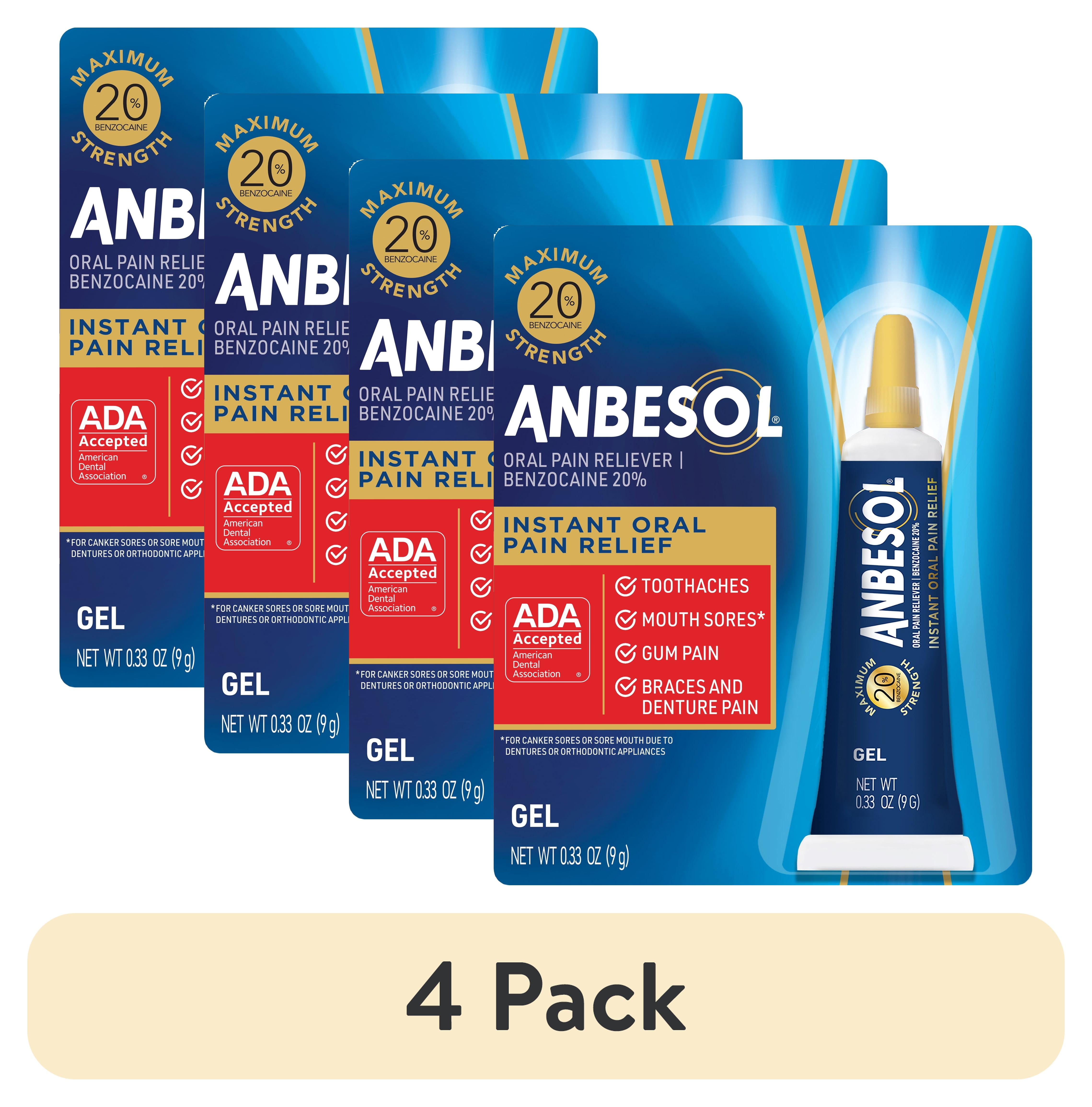 (4 pack) Anbesol Maximum Strength Gel for Instant Oral Pain Relief, 0.33 oz