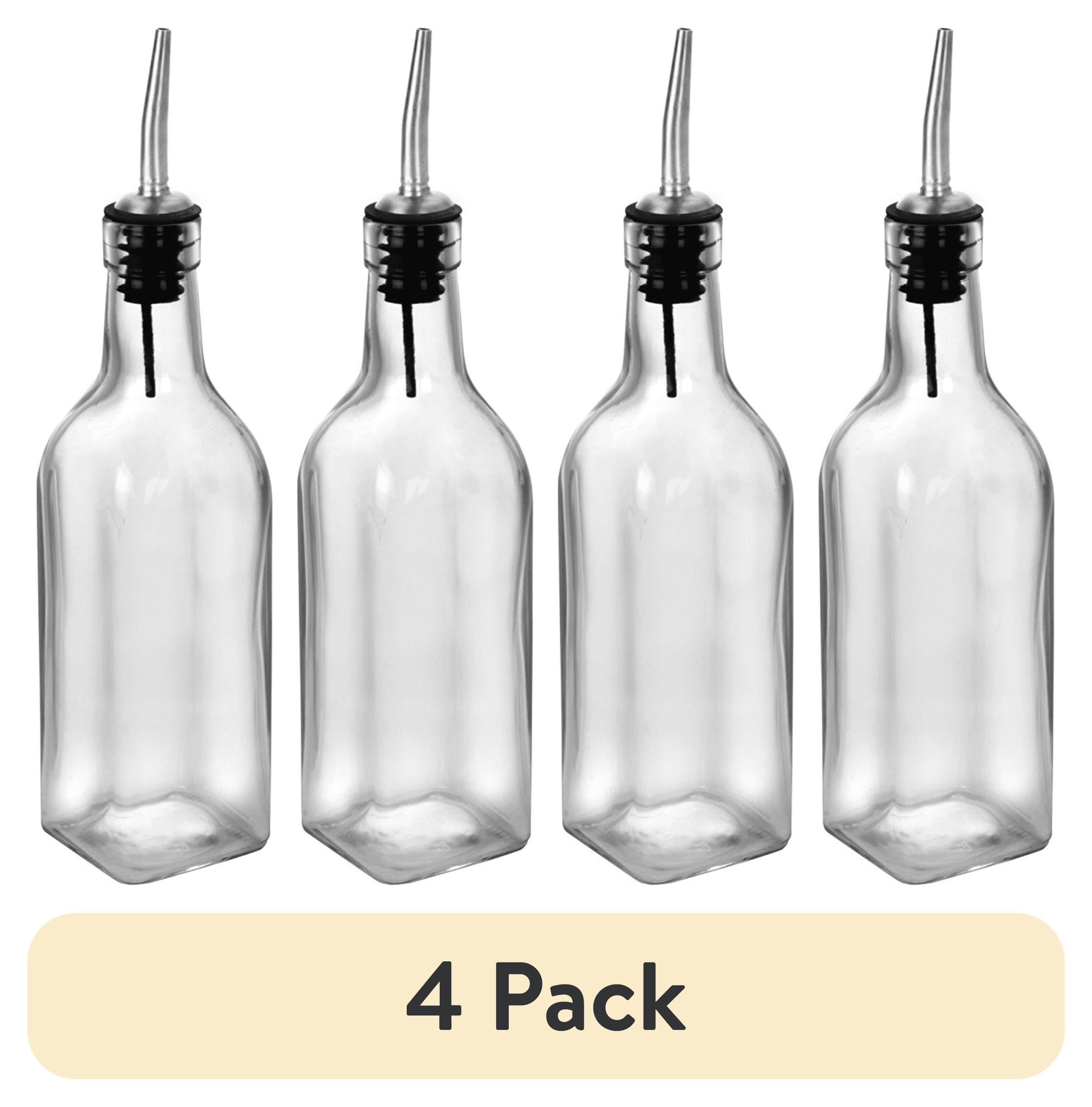 (4 pack) Anchor Hocking Olive Oil and Vinegar Glass Bottle with Stainless Steel Spout, 11 Ounce, Designed to Help with Proper Produce Storage