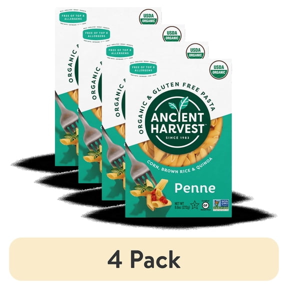 (4 pack) Ancient Harvest Organic Gluten-Free Penne Pasta, Corn, Brown Rice & Quinoa, 9.6 oz Resealable Bag
