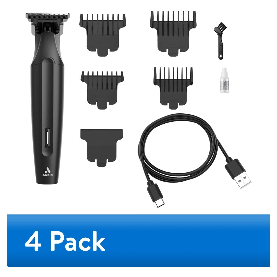 (4 pack) Andis inSIGHT Slim Cordless T Blade Trimmer, Lithium, 9-Piece Kit Includes 4 Combs, Matte Black