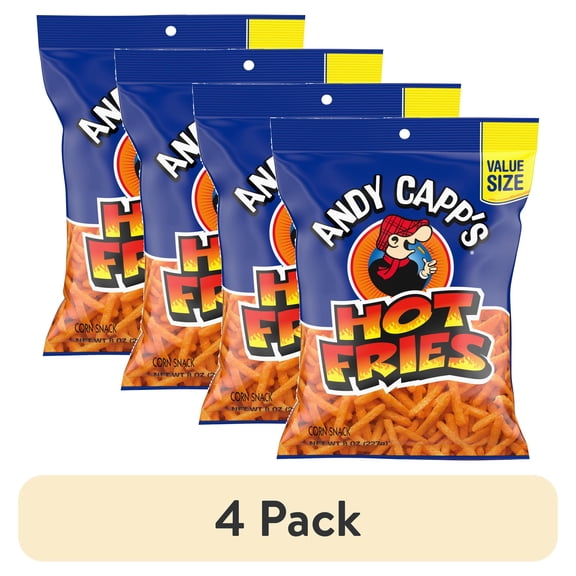 (4 pack) Andy Capp's Big Bag Hot Fries, Corn & Potato Snacks, 8 oz.