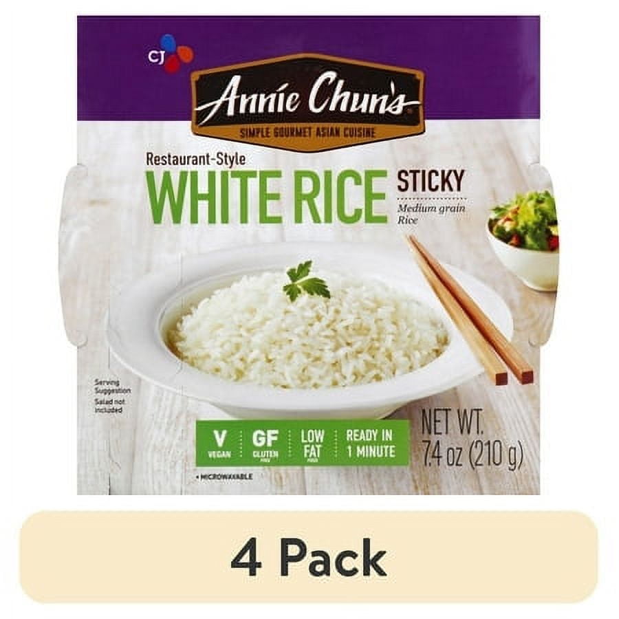 (4 pack) Annie Chun's Cooked White Sticky Rice, 7.41 oz 6 Pack