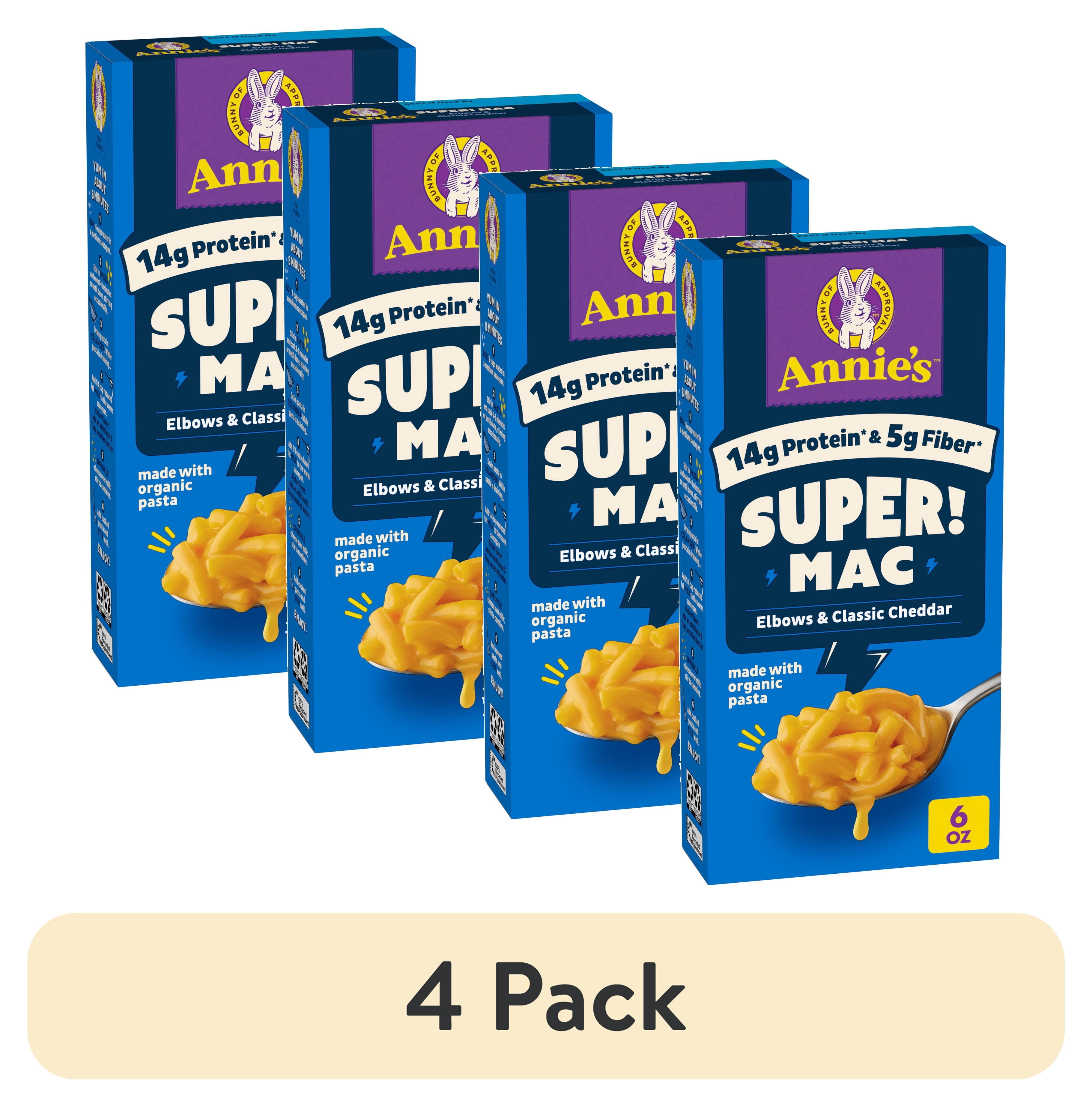 (4 pack) Annie's Protein Super! Mac Organic Pasta Elbows and Classic Cheddar, 6 oz