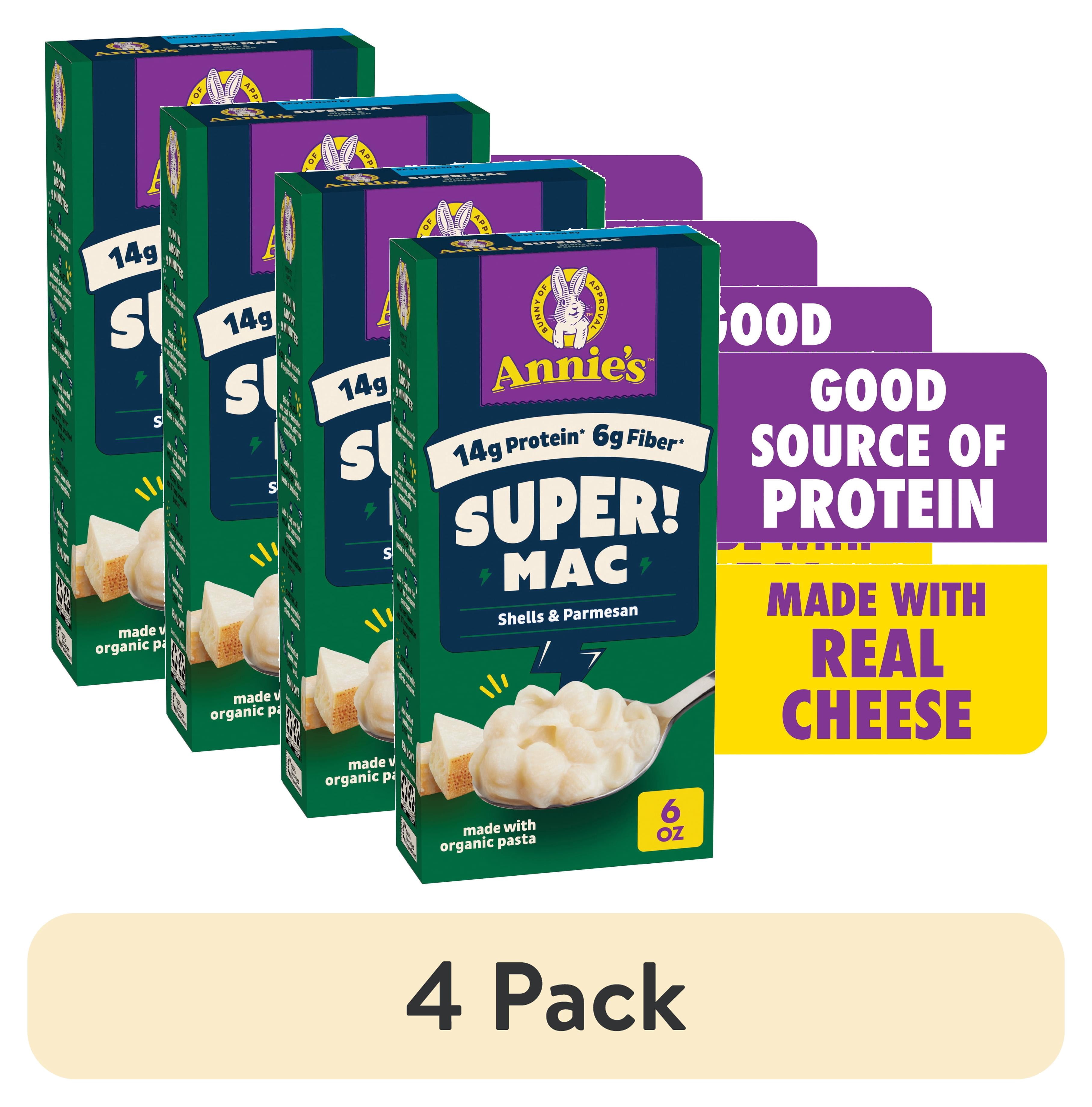 (4 pack) Annie's Protein Super! Mac Organic Pasta Shells and Parmesan, 6 oz