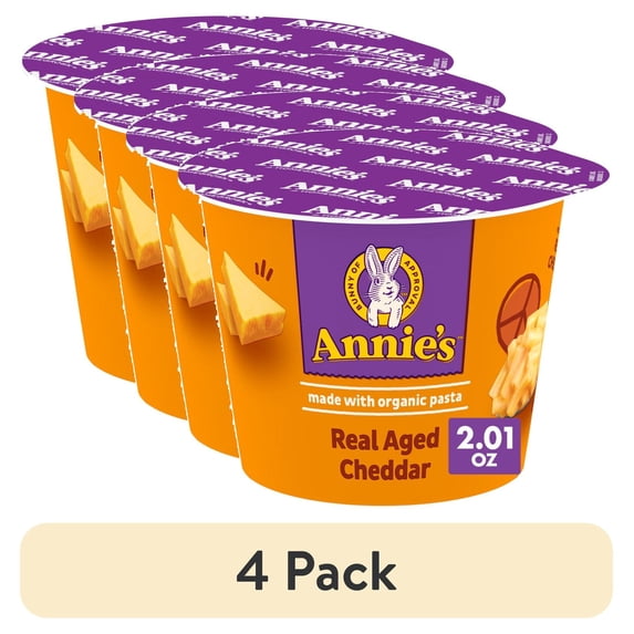 (4 pack) Annie's Real Aged Cheddar Microwavable Mac and Cheese Cup with Organic Pasta, 2.01 oz