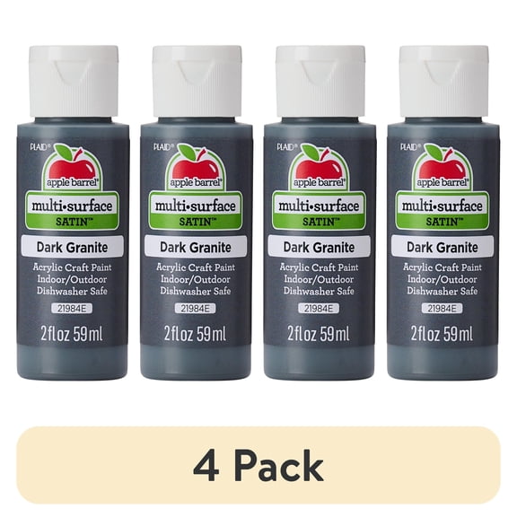 (4 pack) Apple Barrel Multi Surface Craft Paint, Satin Finish, Dark Granite, 2 fl oz