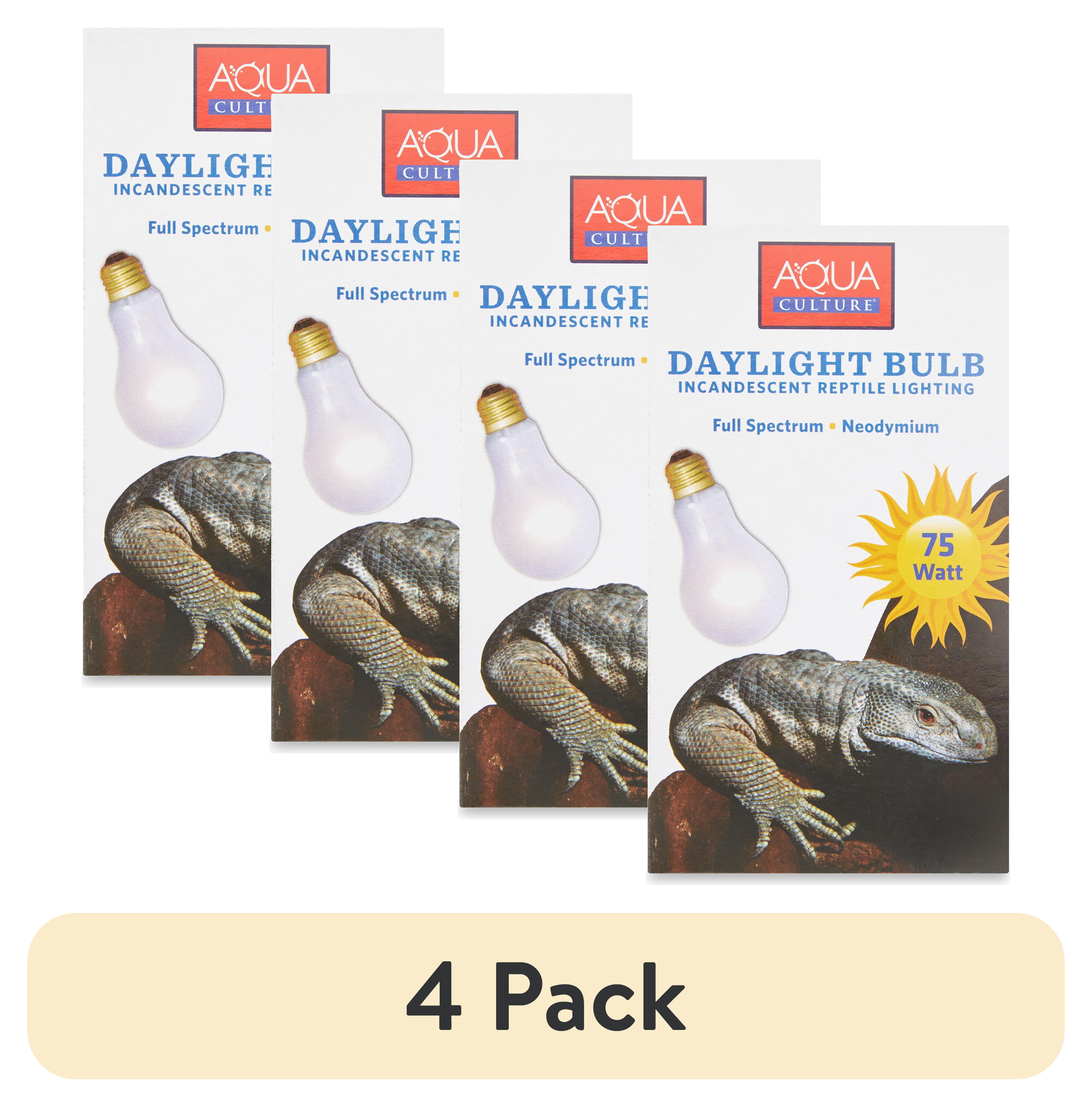 (4 pack) Aqua Culture Daylight Bulb Incandescent Reptile Lighting, 75-Watt