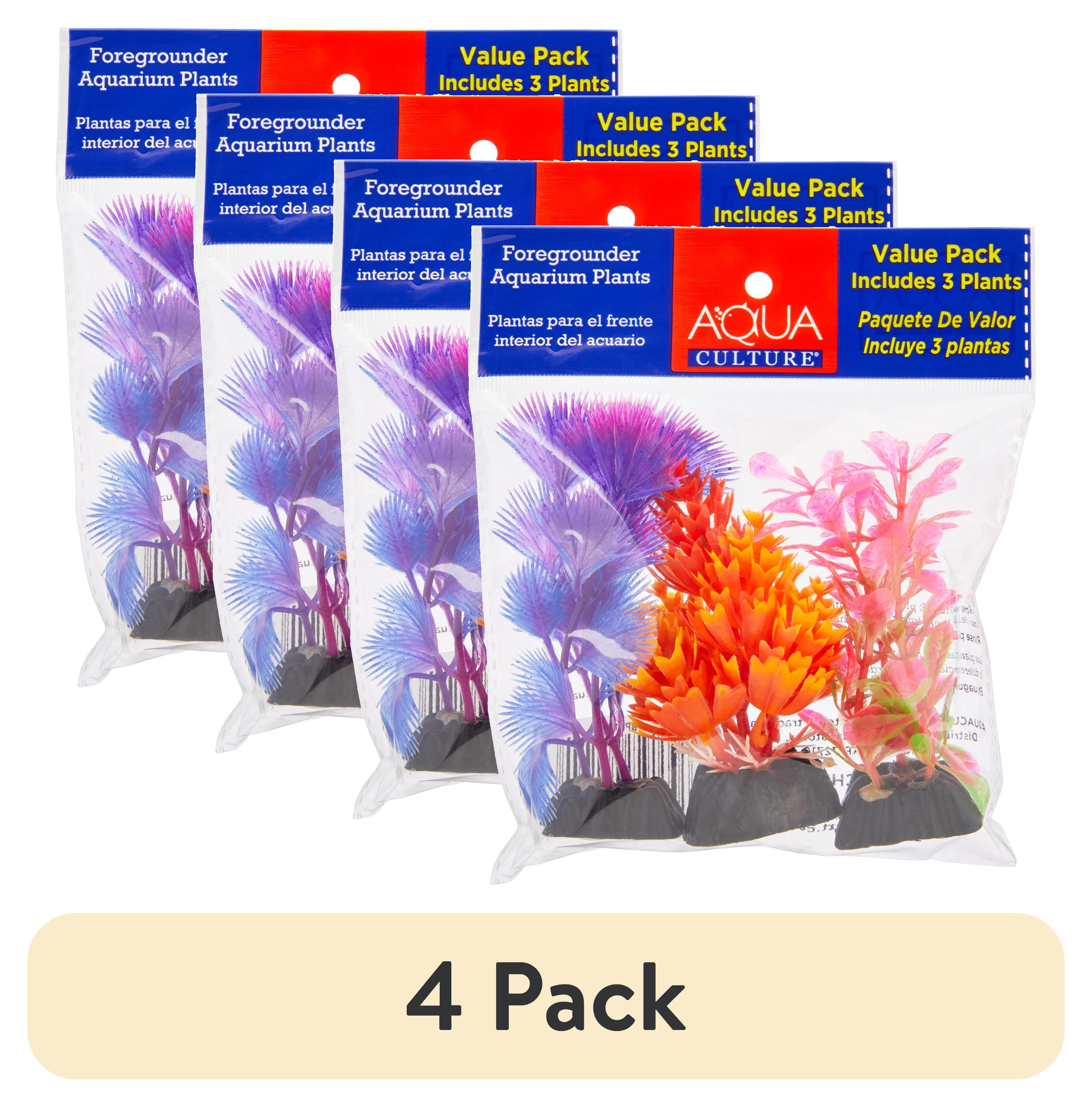 (4 pack) Aqua Culture Foregrounder Plastic Aquarium Plants - Multicolored - 3 Count Per Pack