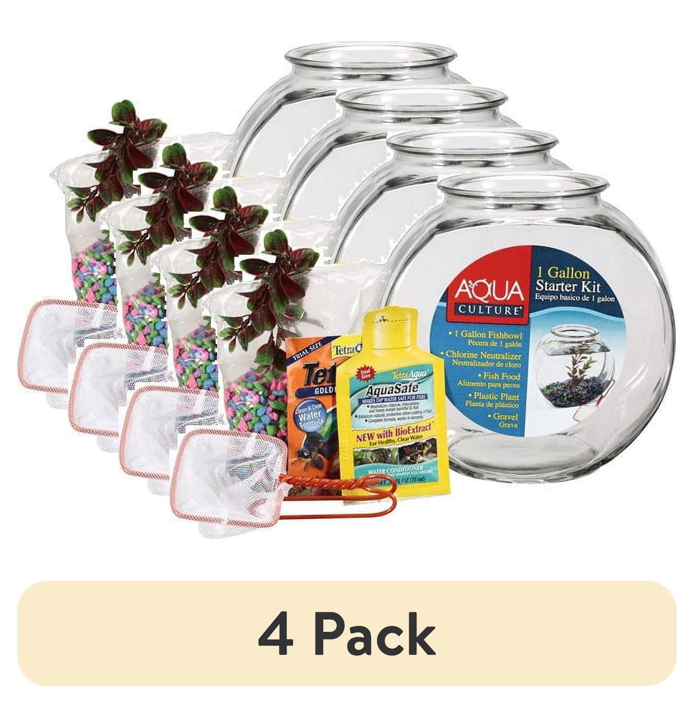 (4 pack) Aqua Culture Glass Fish Bowl with Starter Kit, 1 Gallon