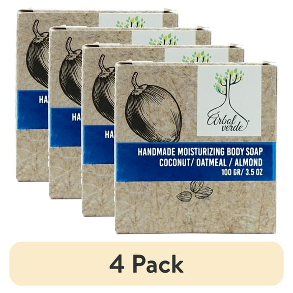(4 pack) Arbol Verde Natural Vegan Moisturizing Body Soap Bar, Deeply Hydrates, 3.53 oz