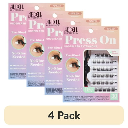 (4 pack) Ardell Naked Press On Pre-Glued Lash Extension Kit, Self Adhesive False Eyelashes Lash Clusters, Natural