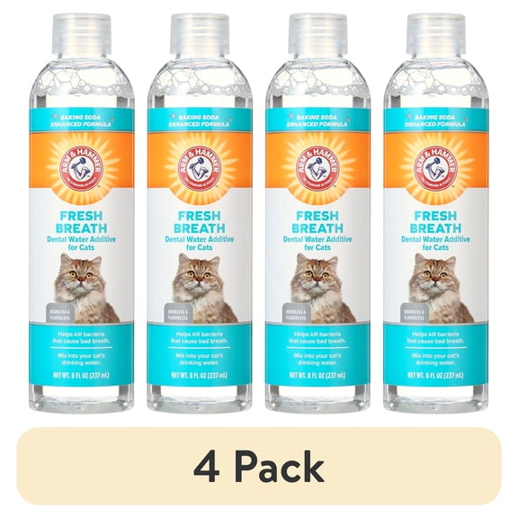 (4 pack) Arm & Hammer Advanced Care Dental Cleaning Water Additive for Cats, Mint Flavor, 8 fl oz