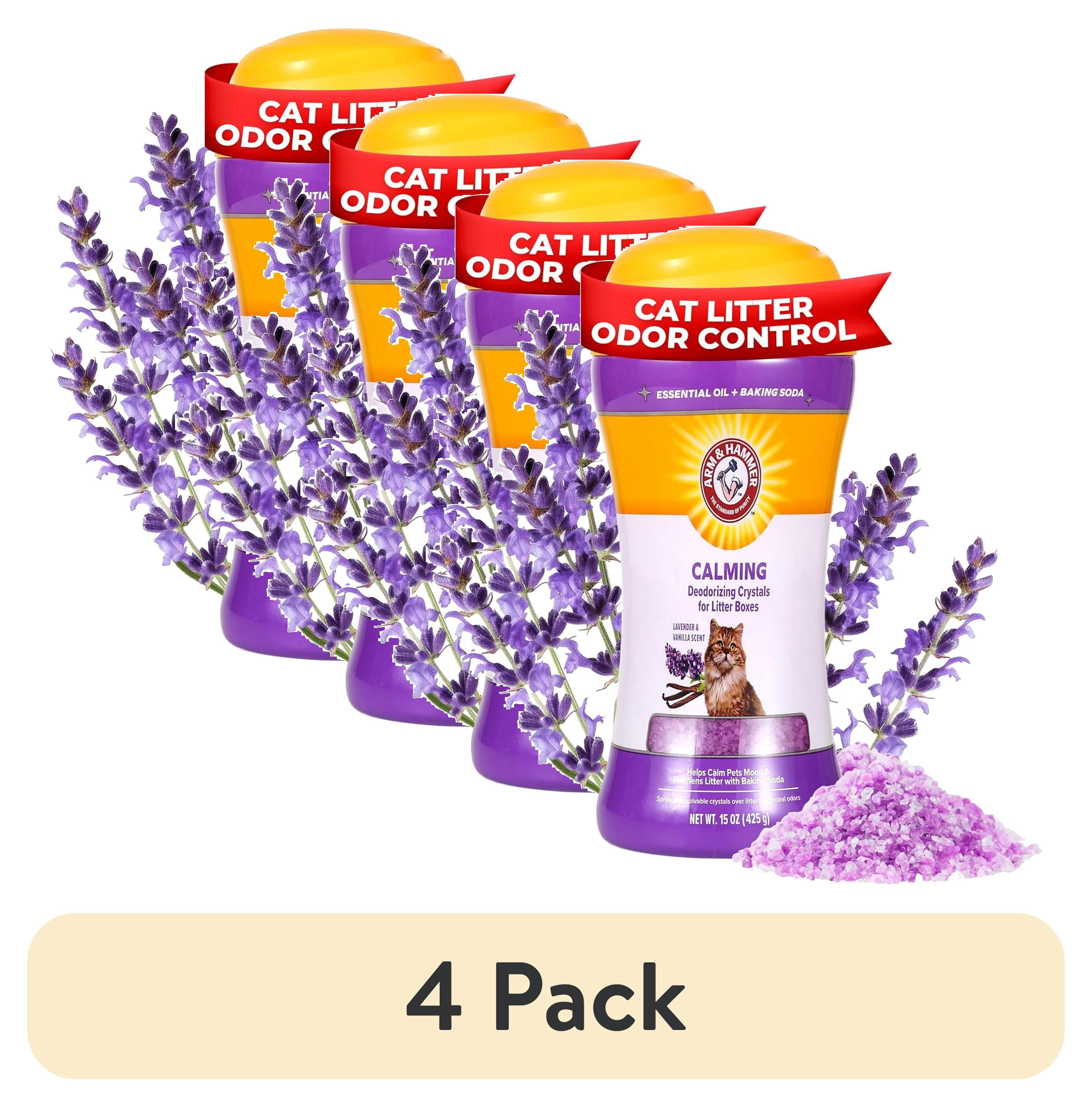 (4 pack) Arm & Hammer Cat Litter Deodorizing Crystals, Lavender & Vanilla Scent 15 oz