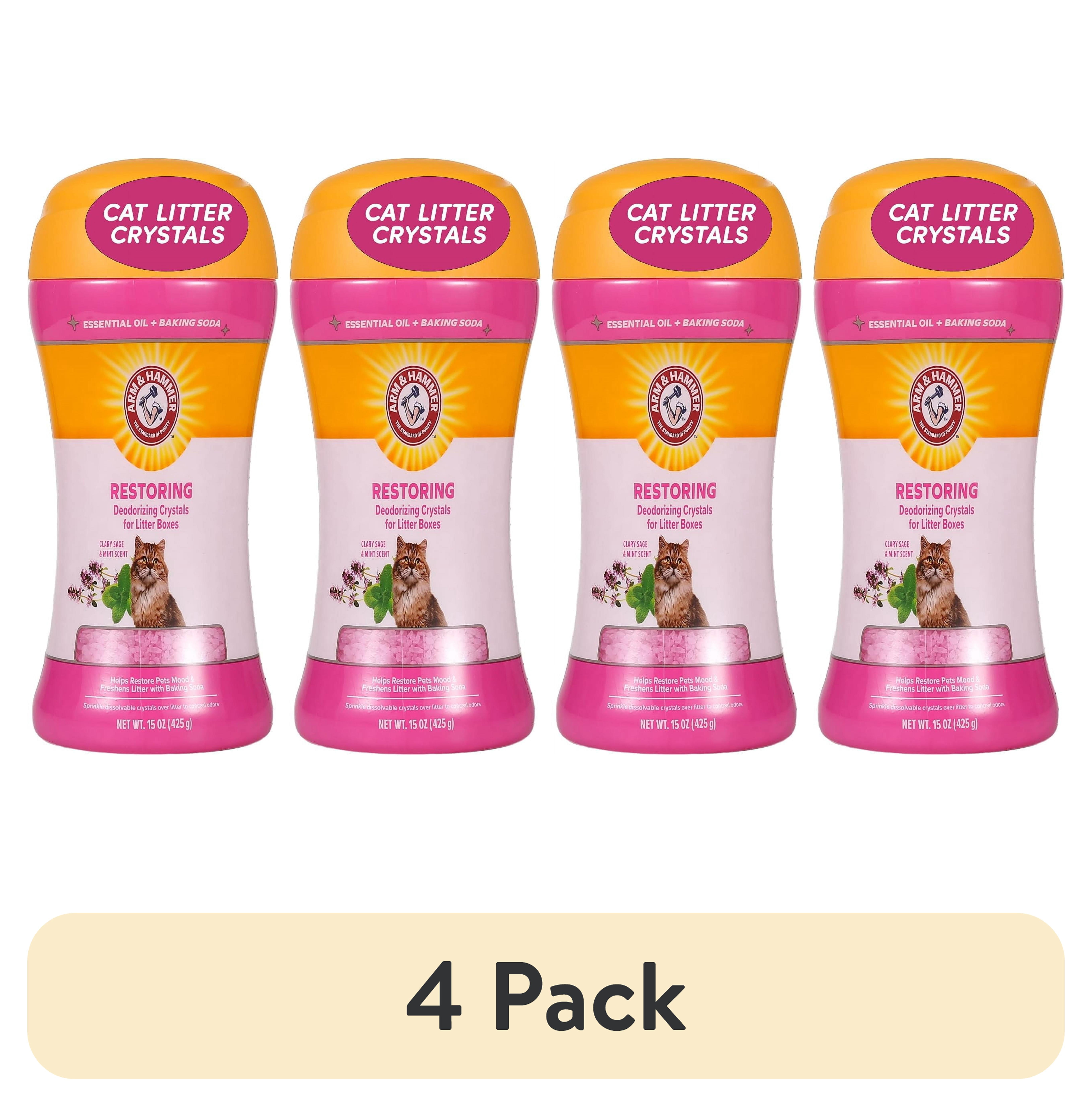 (4 pack) Arm & Hammer Deodorizing Cat Litter Crystals for Litter Boxes, Clary Sage & Mint Scent 15 oz.
