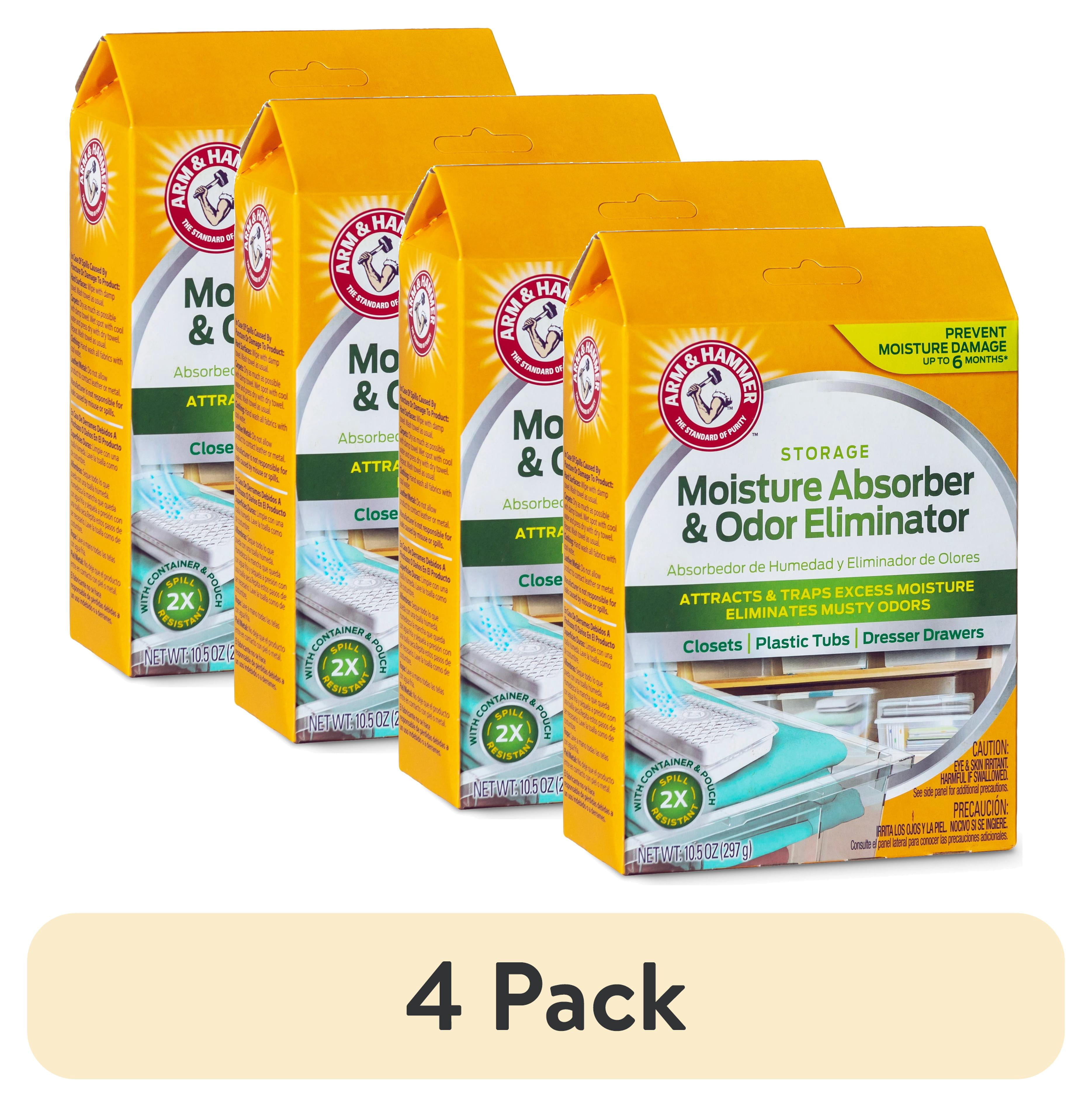(4 pack) Arm & Hammer Desiccant Type Disposable Moisture Absorber and Odor Eliminator, 10.5 oz Pouch