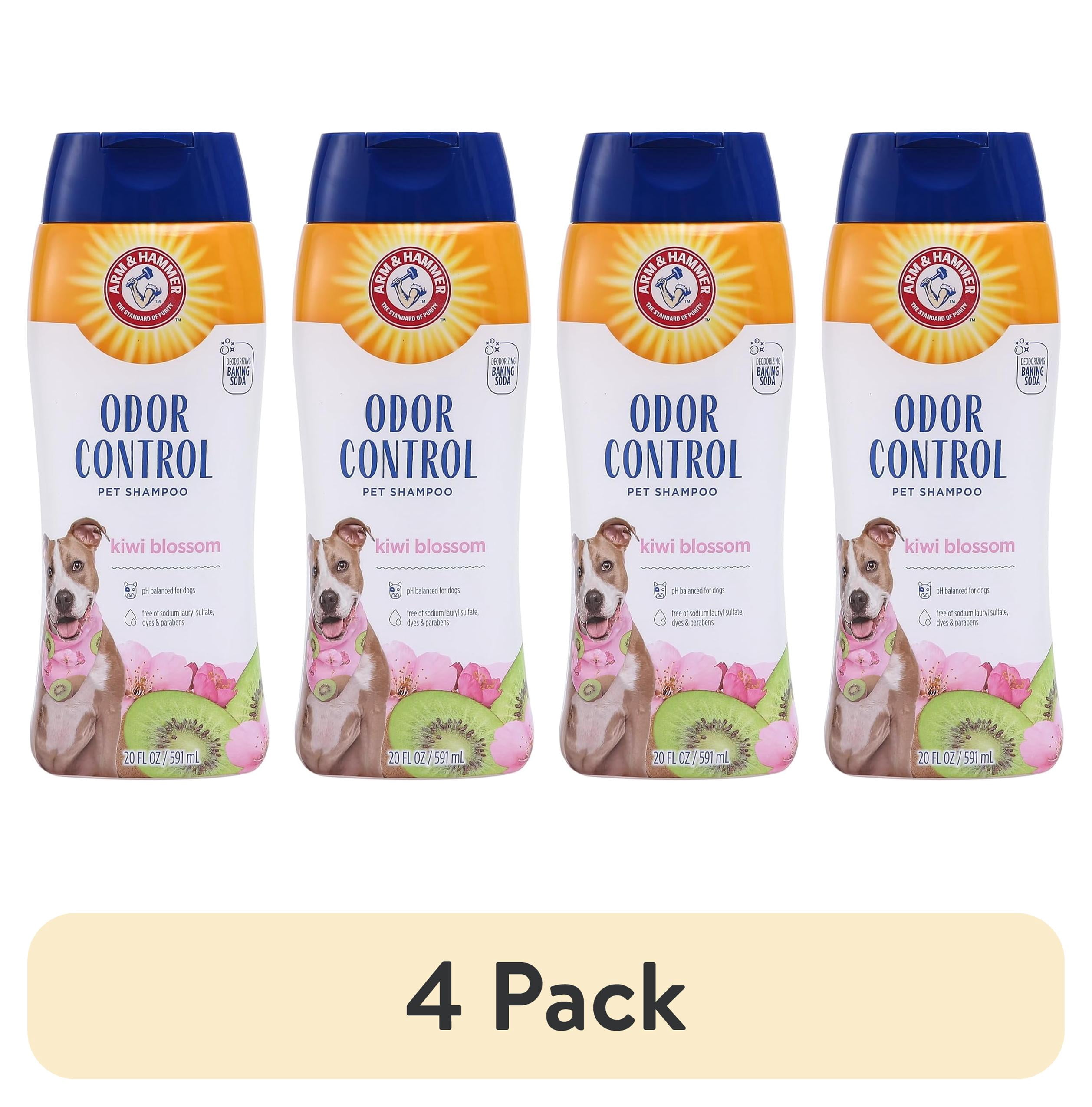 (4 pack) Arm & Hammer Dog Deodorizing Shampoo with Baking Soda, Kiwi Blossom Scent, 20 fl oz