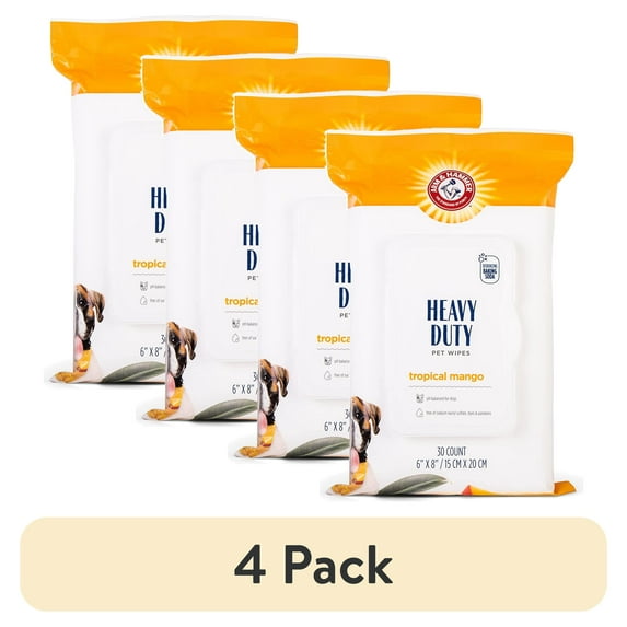 (4 pack) Arm & Hammer Heavy Duty Bathing Wipes for Dogs - 30 Ct Mango Scent
