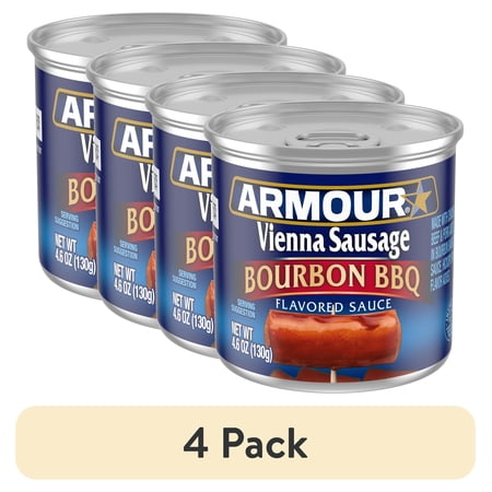 (4 pack) Armour Burbon Barbecue Vienna Sausage, 7g Protein Per Serving, 4.6 oz Can