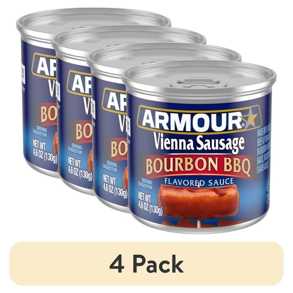 (4 pack) Armour Burbon Barbecue Vienna Sausage, 7g Protein Per Serving, 4.6 oz Can