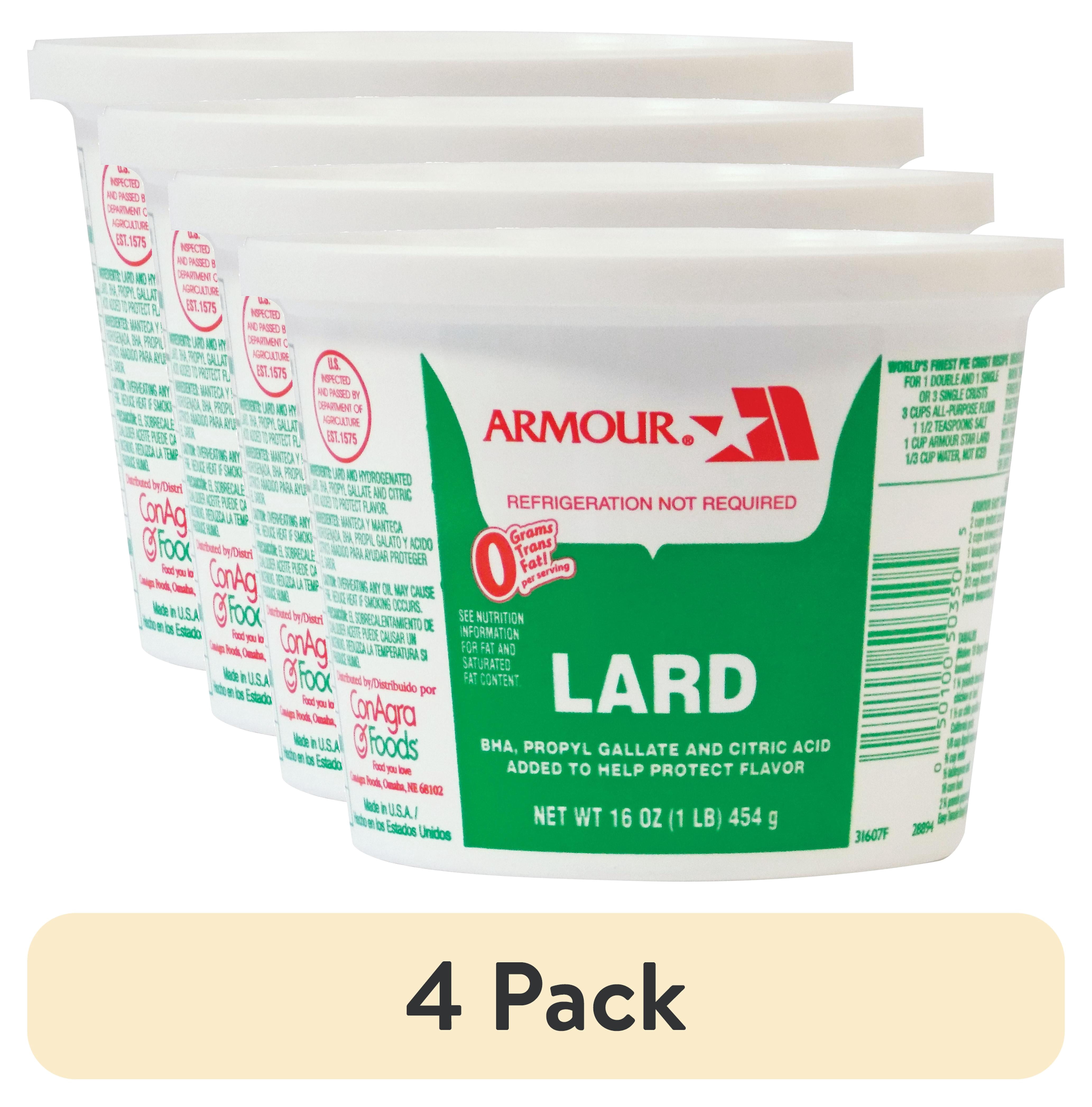 (4 pack) Armour Lard 16 oz (1 lb) Tub