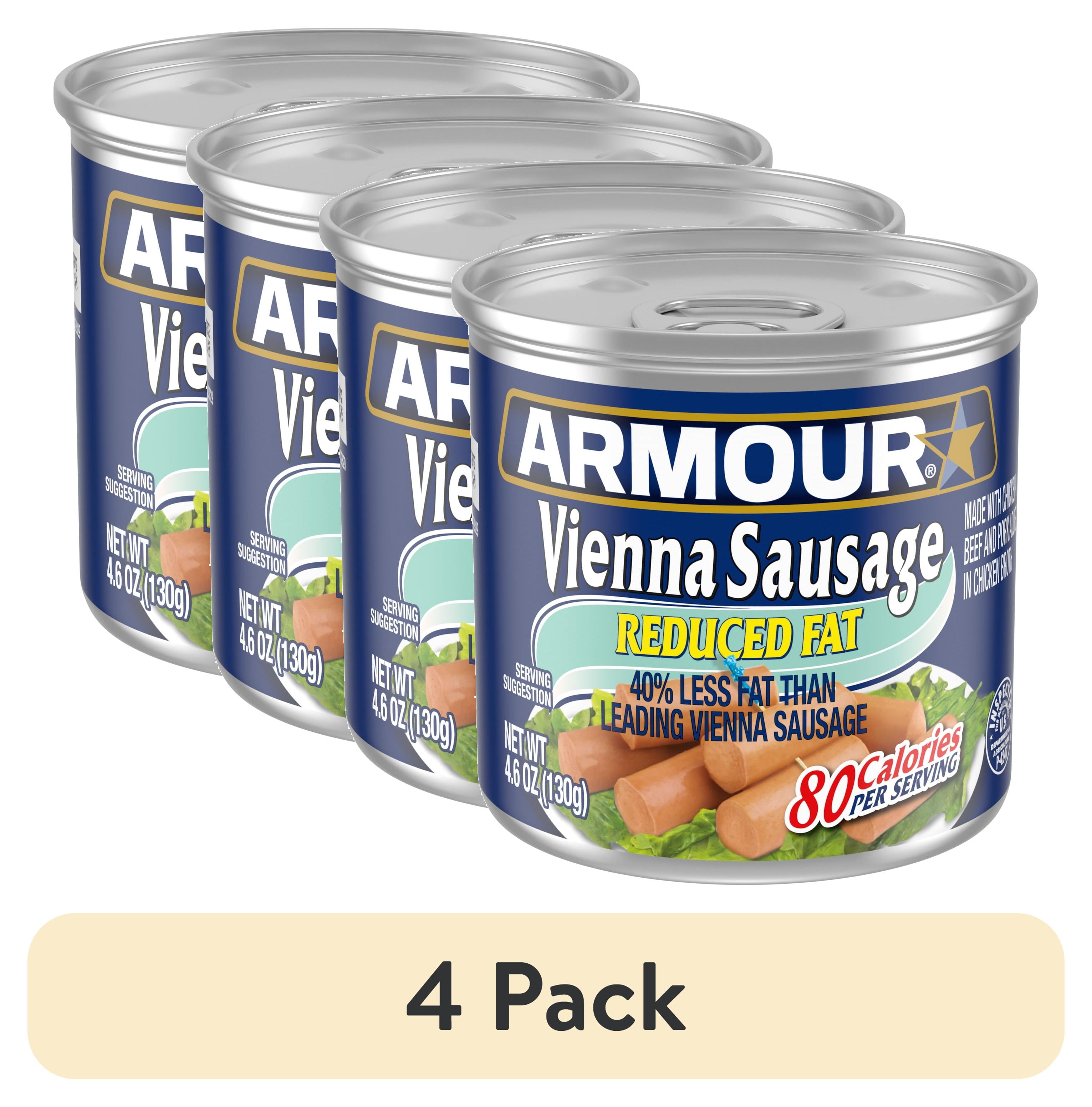 (4 pack) Armour Star Reduced Fat Vienna Sausage, 6g protein Per Serving, Canned Sausage, 4.6 oz. Can