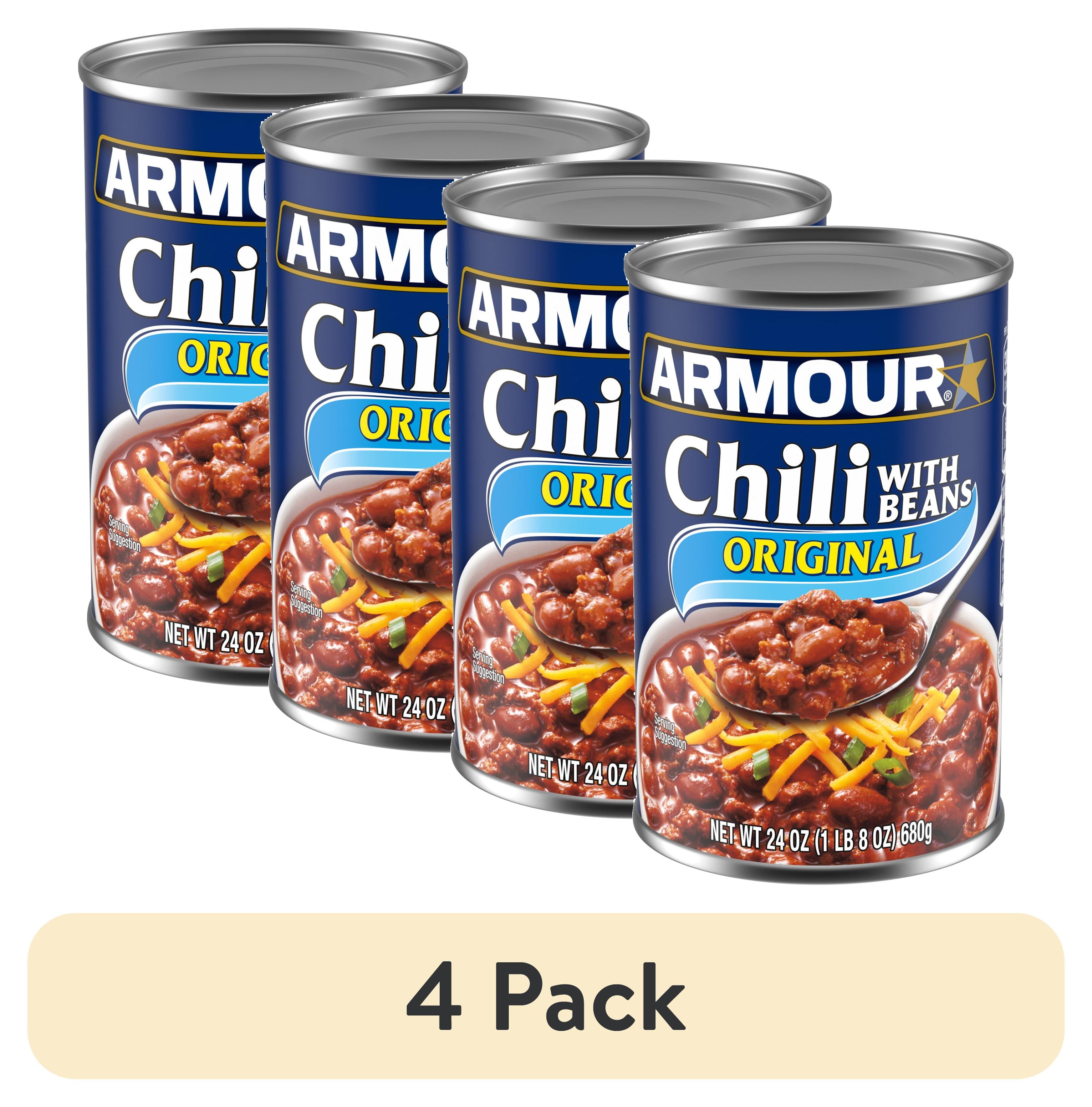 (4 pack) Armour Star Chili with Beans, Canned Chili, 24 oz Can