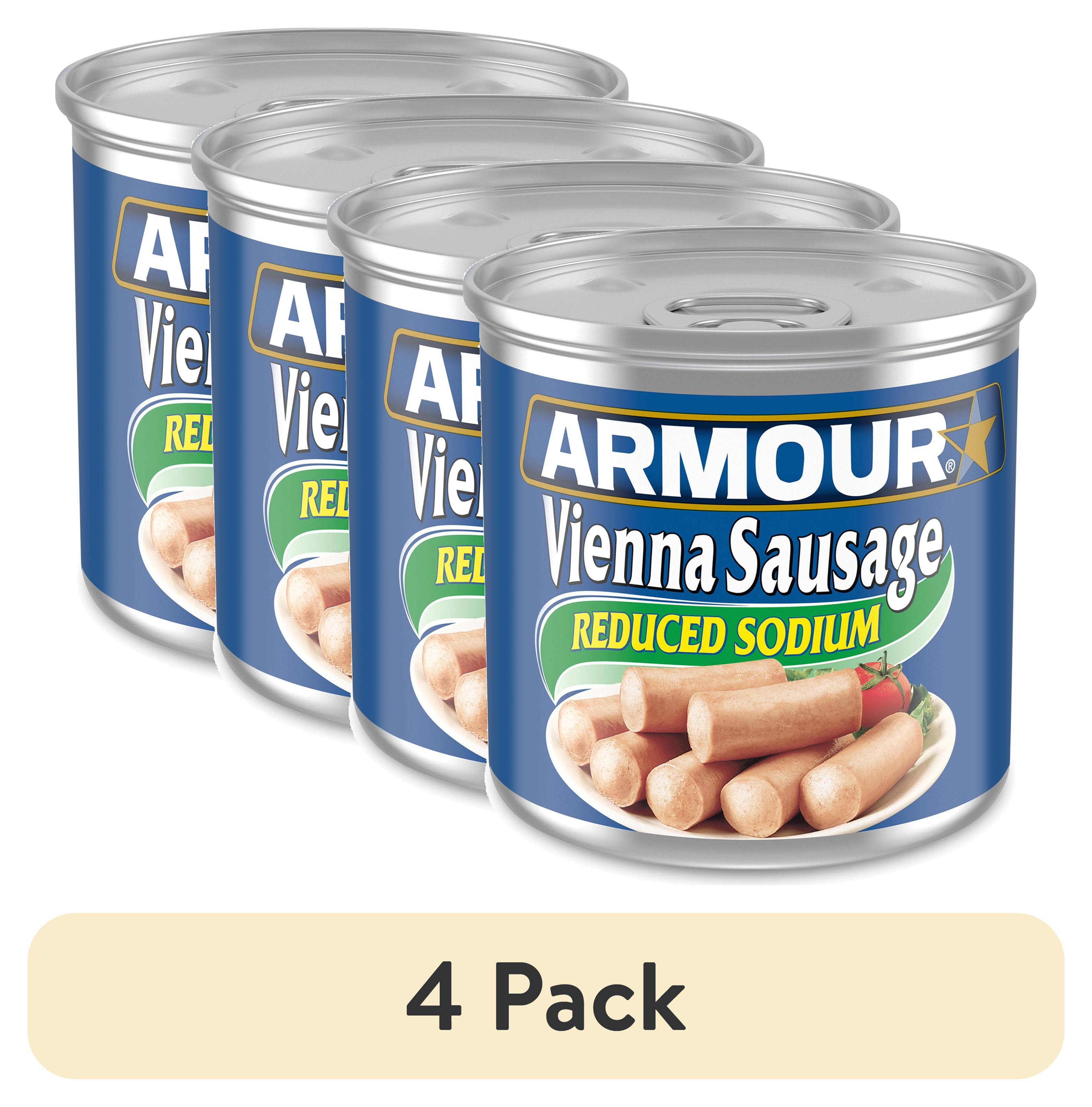 (4 pack) Armour Star Vienna Sausage, Reduced Sodium, 10g Protein Per Serving, 4.6 oz. Can