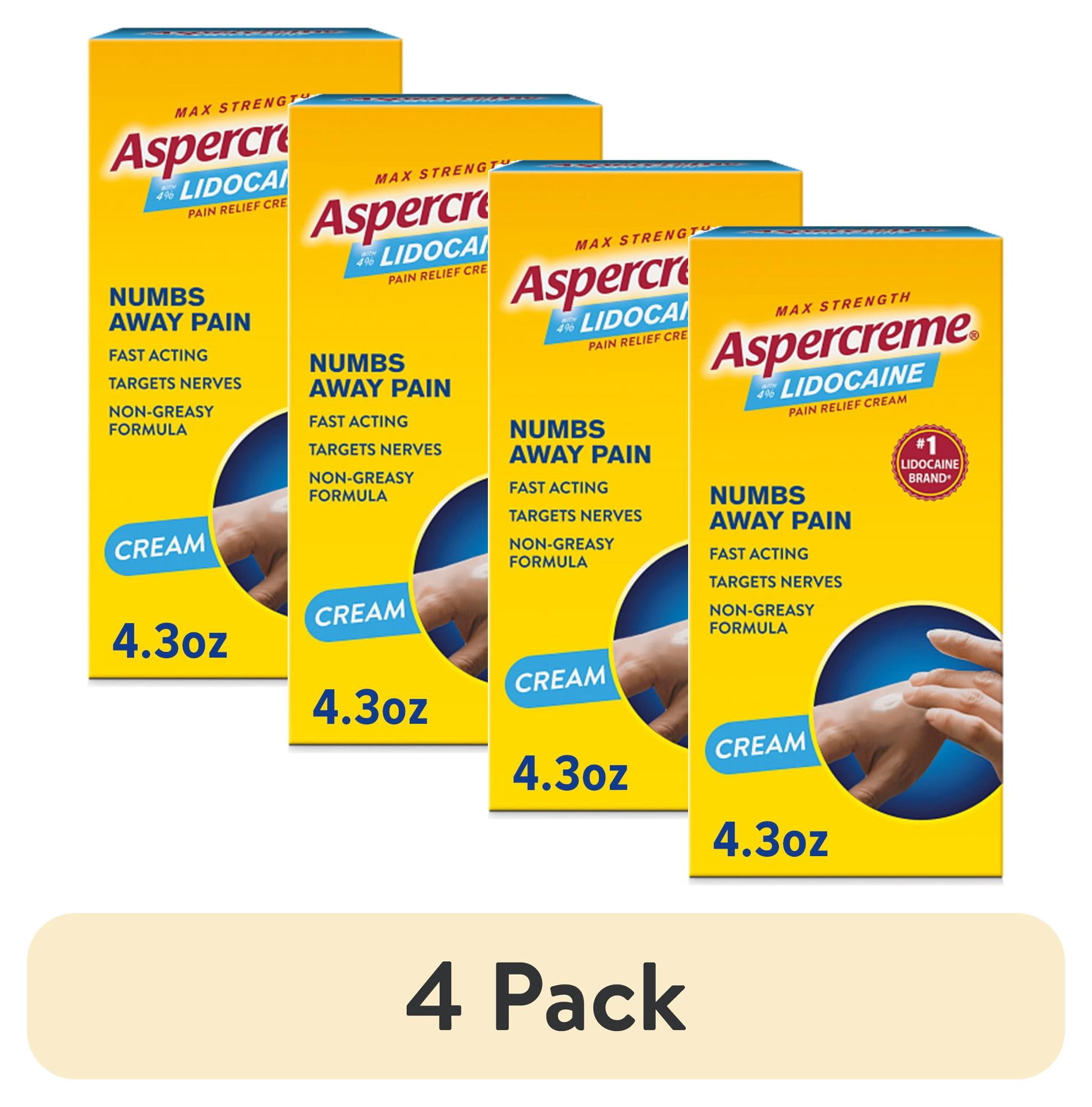 (4 pack) Aspercreme Max Strength Topical Numbing Pain Reliever for Nerve Pain Relief, 4% Lidocaine, Odor Free, 4.3 oz
