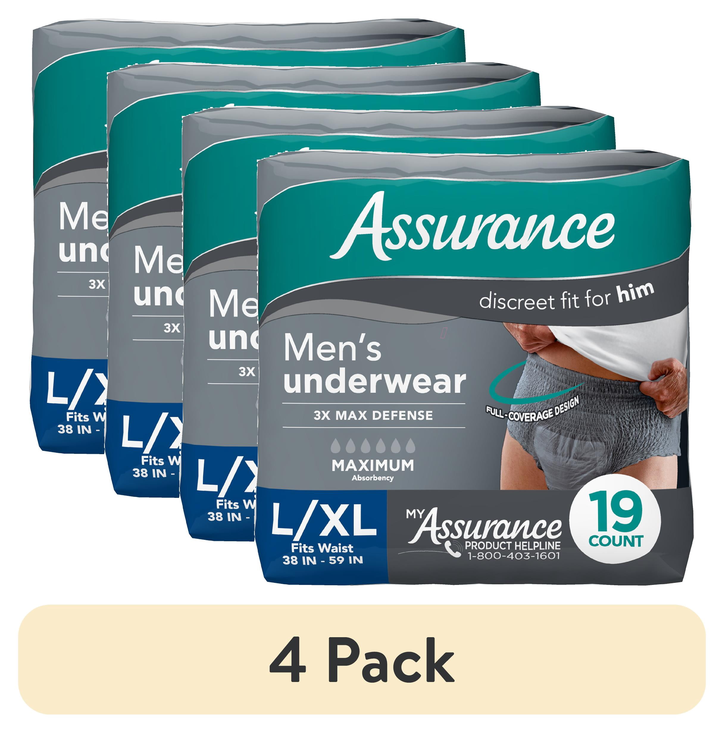 (4 pack) Assurance Men's Incontinence Underwear, L/XL, Maximum ...