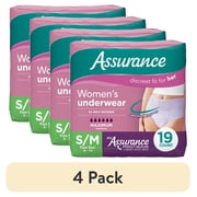 4 pack Assurance Womens Incontinence and Postpartum Underwear, S/M, Maximum Absorbency, 19 Count