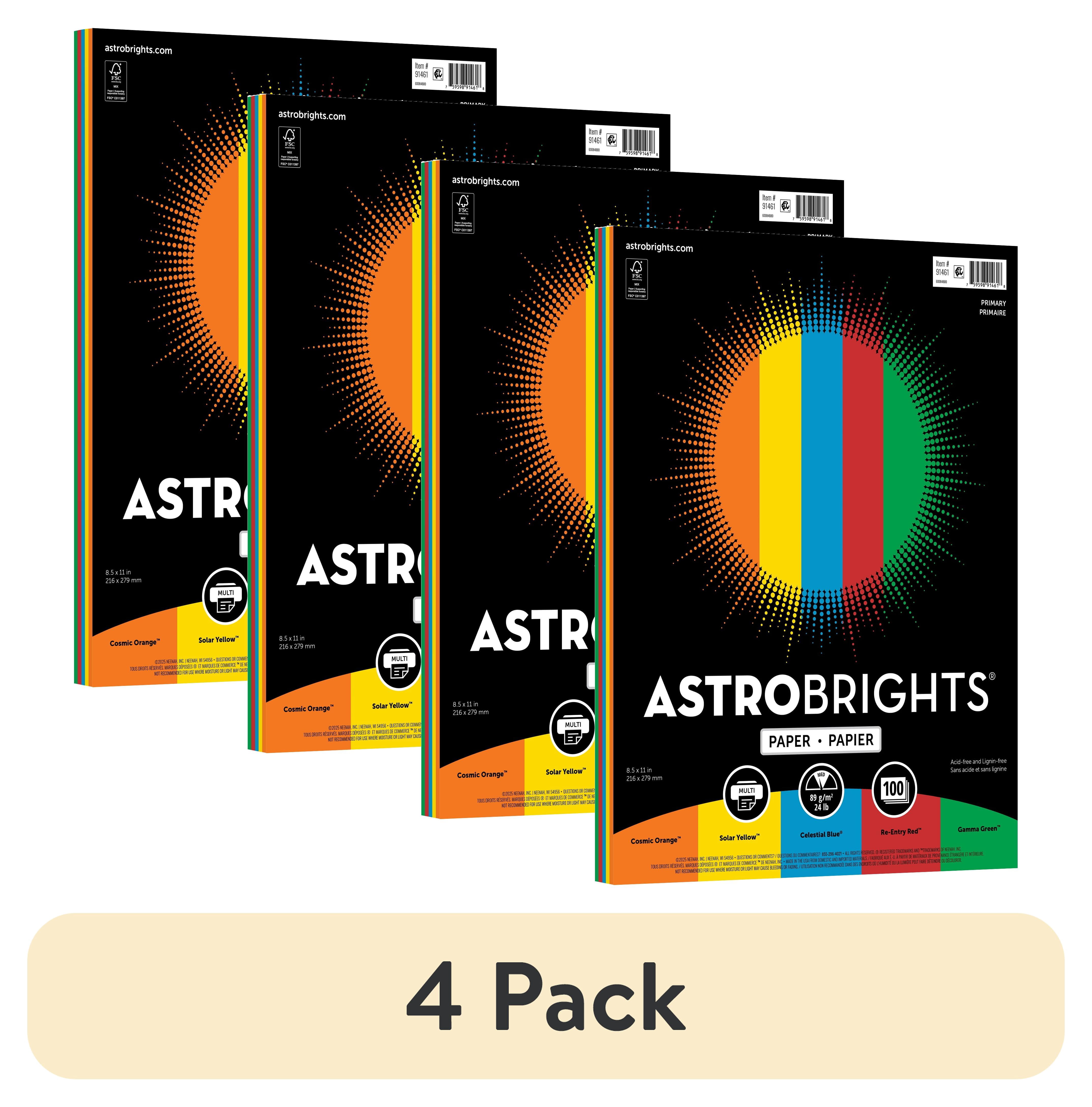 (4 pack) Astrobrights Paper, 8.5" x 11", 24 lb./89 Gsm, Primary Colors, 100 Sheets