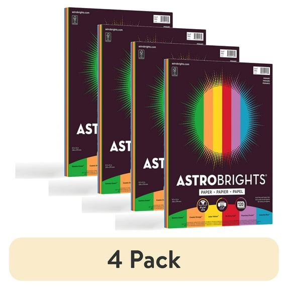 (4 pack) Astrobrights Colored Paper, 8.5" x 11", 24 lb./89 Gsm, Primary 6-Color Assortment, 120 Sheets