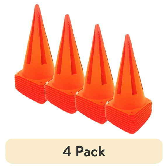 (4 pack) Athletic Works 9" Orange Field Cones 10 Pack, Durable PVC Material, 5.25" Square Base, 1.25 lbs, New