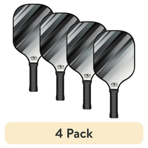 (4 pack) Athletic Works Fiberglass Pickleball Paddle, Black/Gray