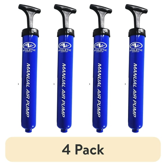 (4 pack) Athletic Works Manual 12" Air Pump with 1 Inflation Needle 1 Adapter, Blue, Plastic, 0.4 lbs
