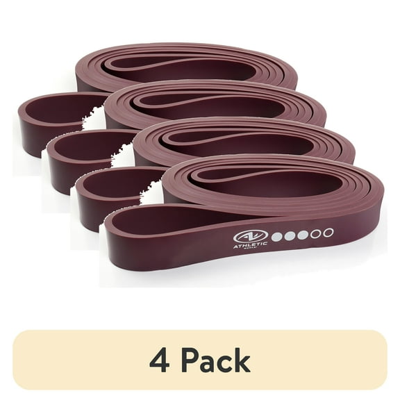 (4 pack) Athletic Works Resistance Bands, Medium, Natural Latex, 40inx0.86in, Purple