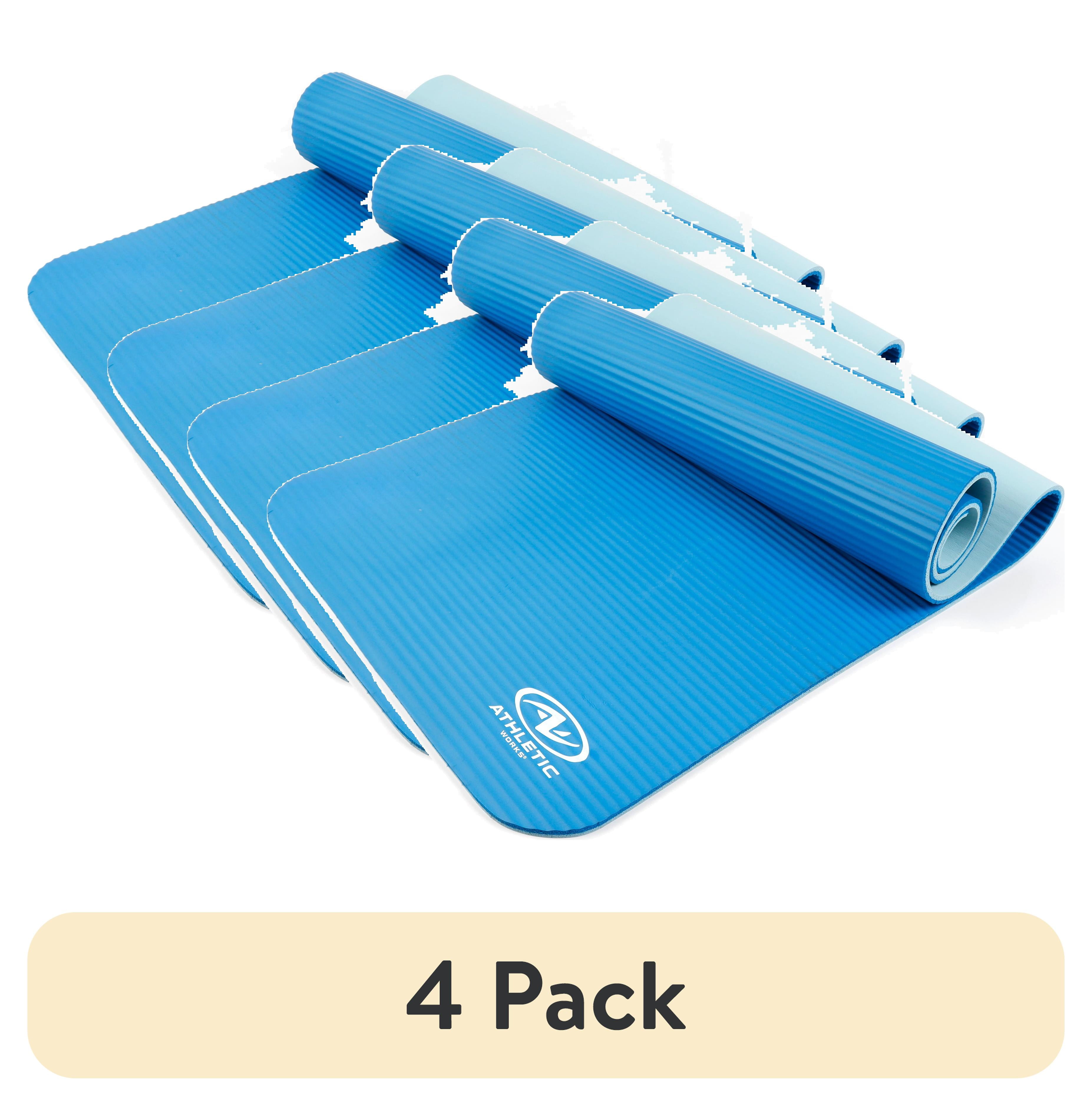 (4 pack) Athletic Works Two Tone Fitness Mat, 10mm, 72inx24in, Blue Color, NBR Foam, with Carry Strap