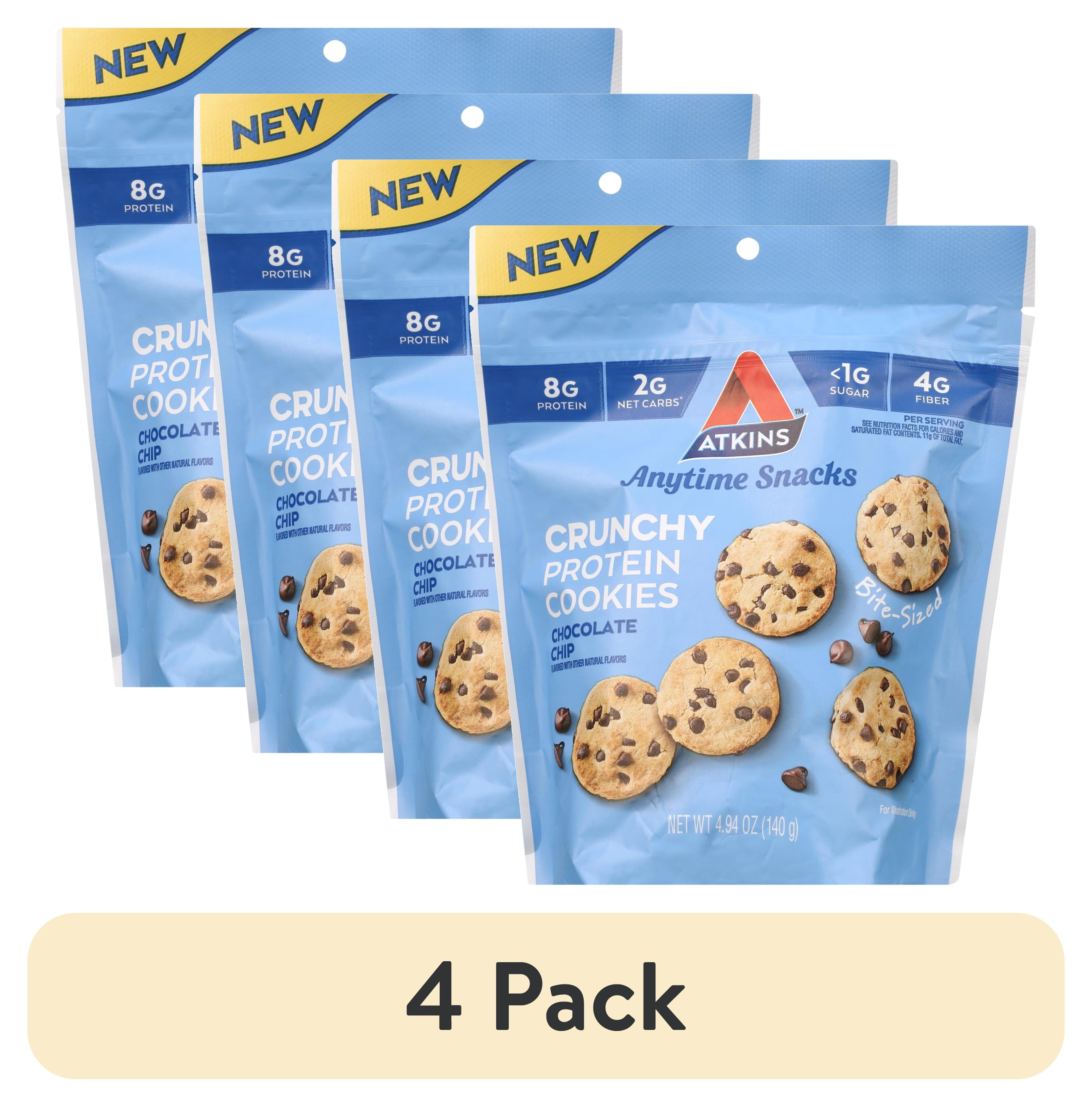(4 pack) Atkins Crunchy Bite-Sized Protein Cookies, Chocolate Chip, 4.94 oz Resealable Bag