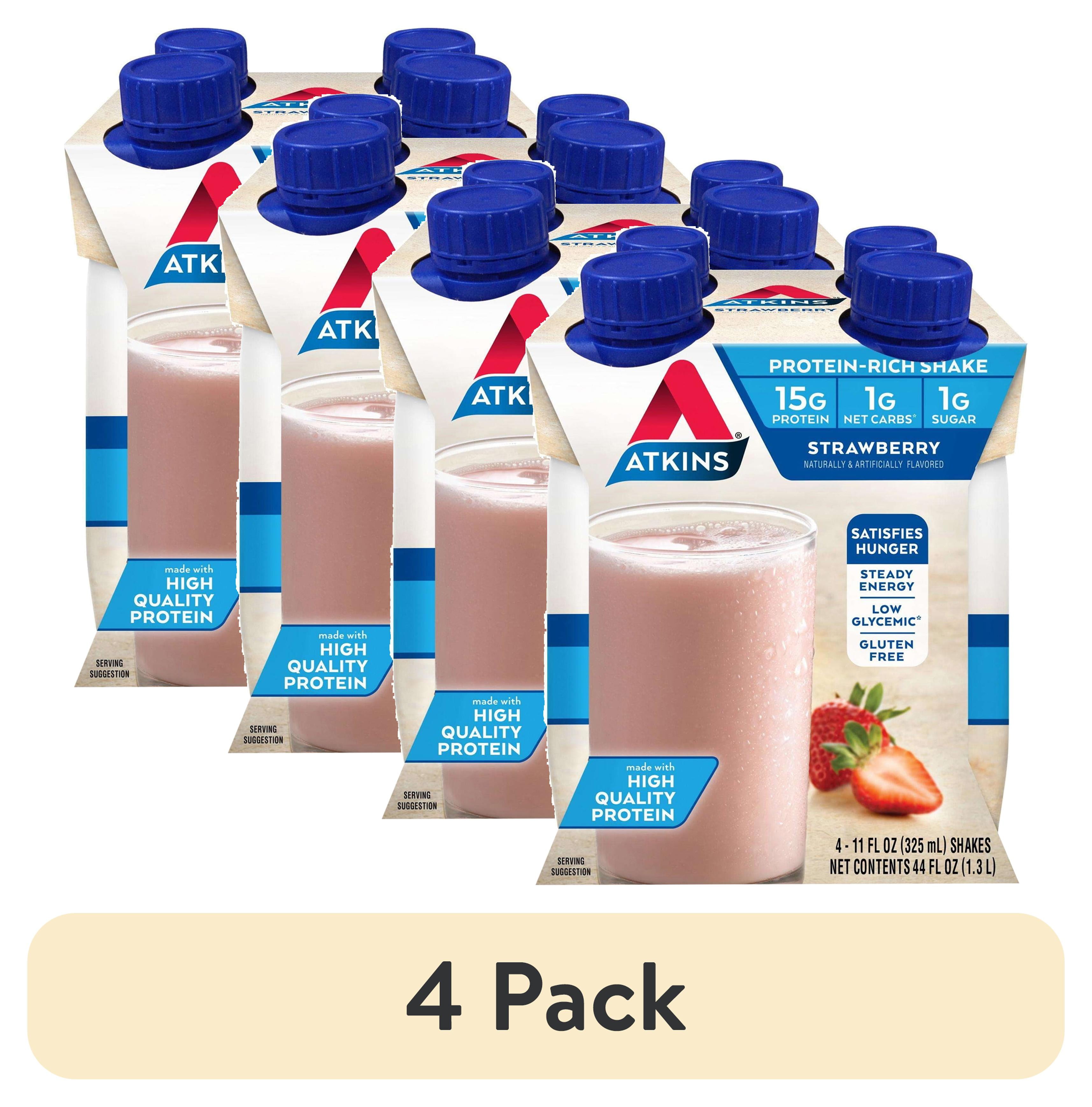 (4 pack) Atkins Protein Shake Strawberry Flavored, 15g Protein, Keto Friendly, 11 fl oz, 4 Count